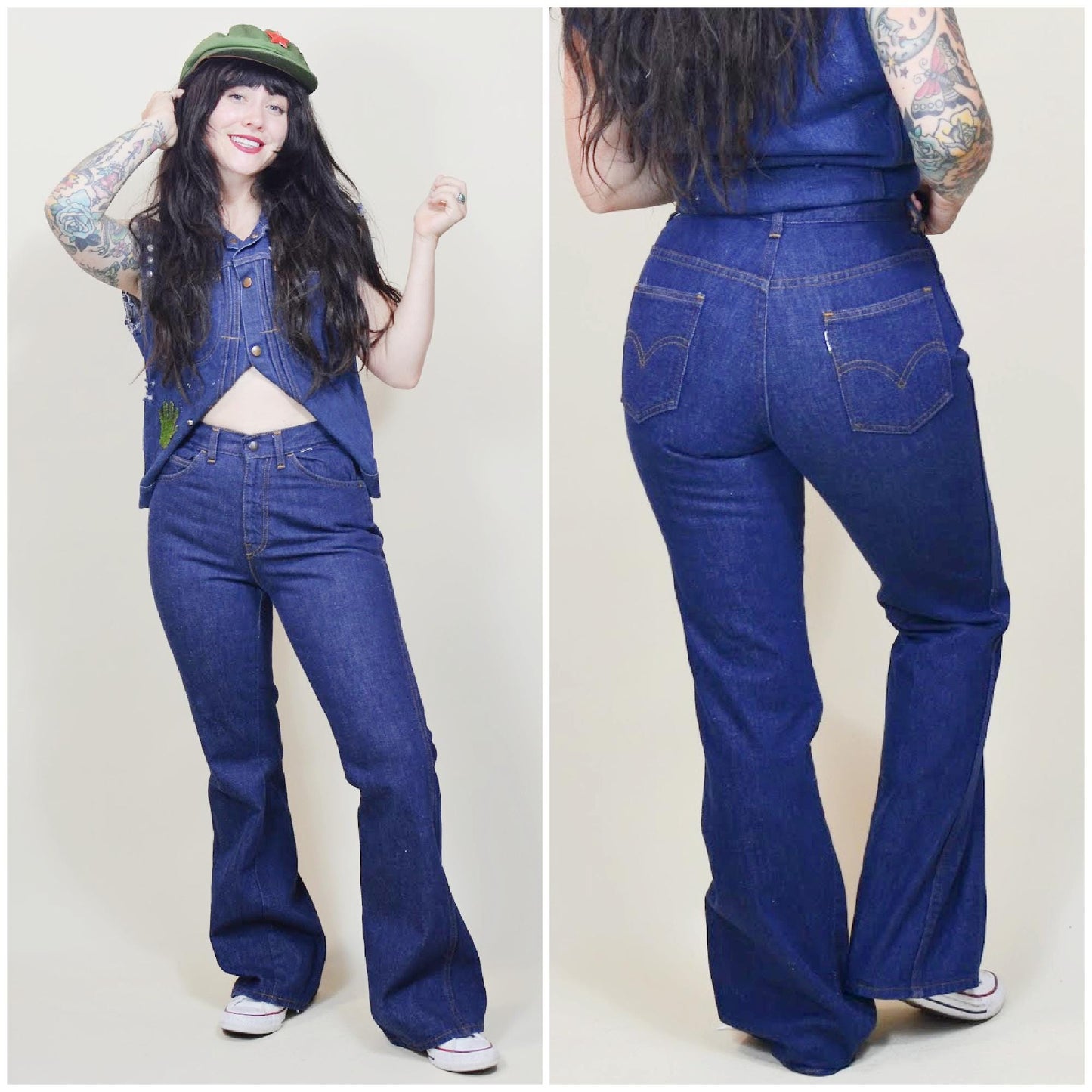 28 waist - 1970s Vintage LEVIS vtg Dark Wash Denim 70s Bell Bottoms