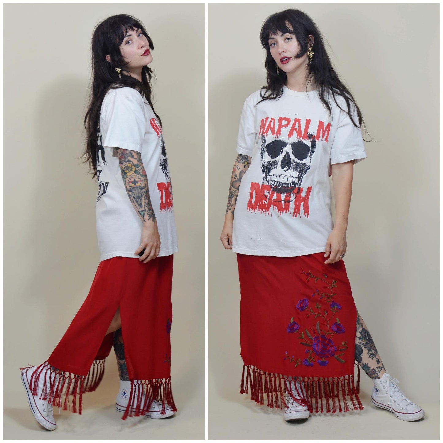 large 1992 Napalm Death Tour T Shirt Vintage 1980s 1990s Metal Band Skull