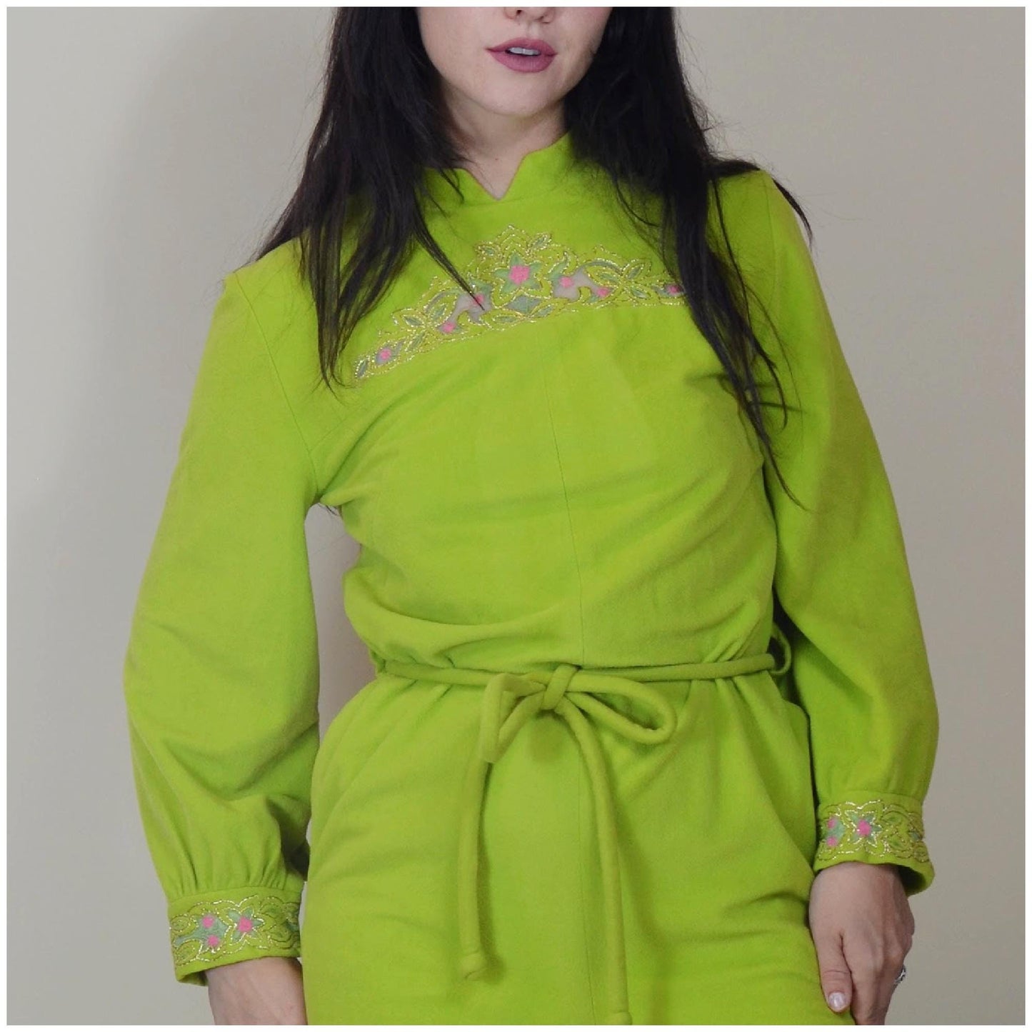 medium 1960s Lime Green Jumpsuit Vintage Wide Leg Loungewear 60s Vintage Bold Outfit