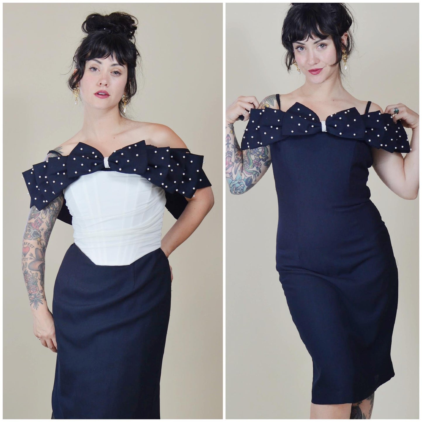 33 waist Vintage 1980s Party Dress 80s Wiggle Dress Pearl Detail