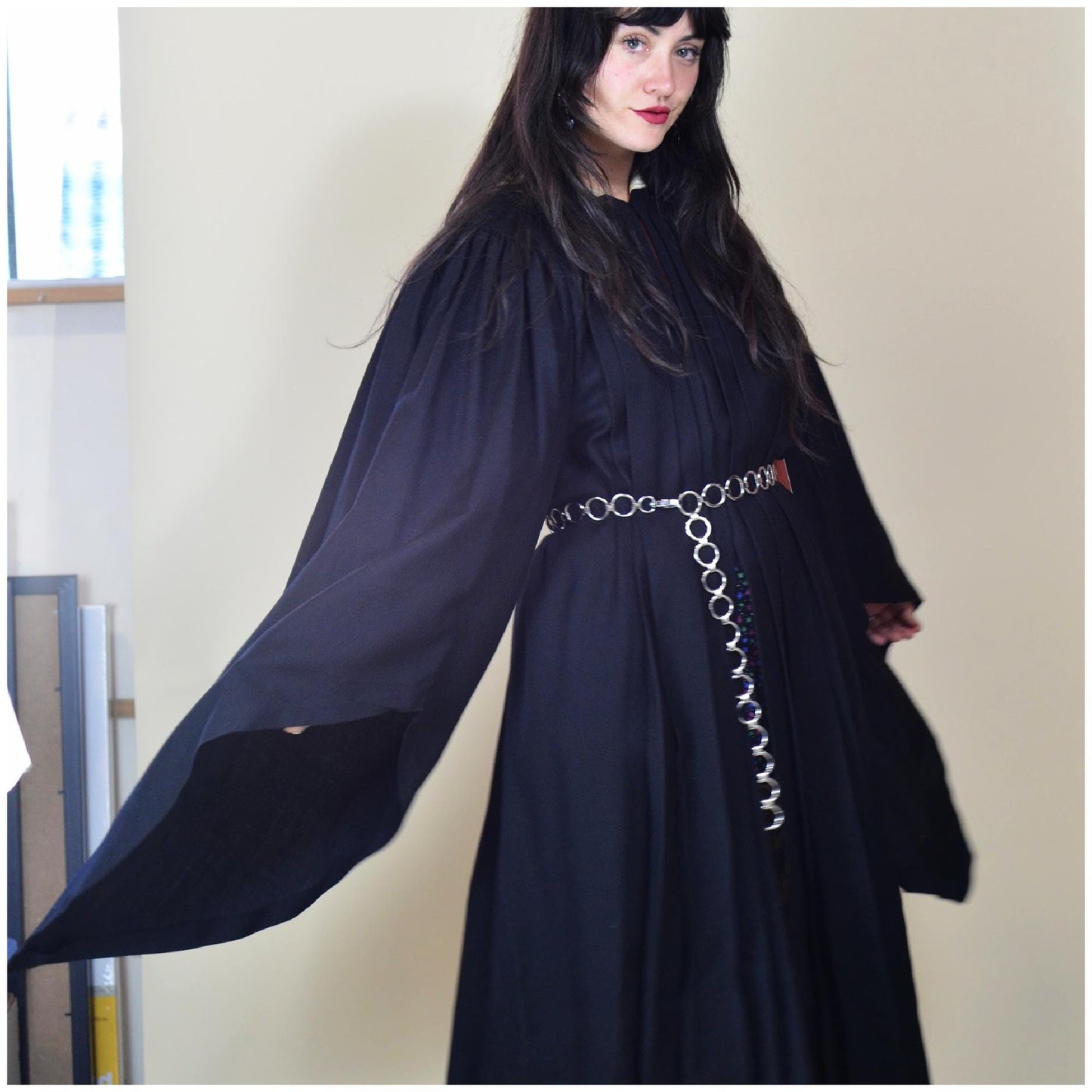 1930s Black Wool Cloak 1936 Catholic College Pleated Gothic Angel Sleeve Graduation Gown