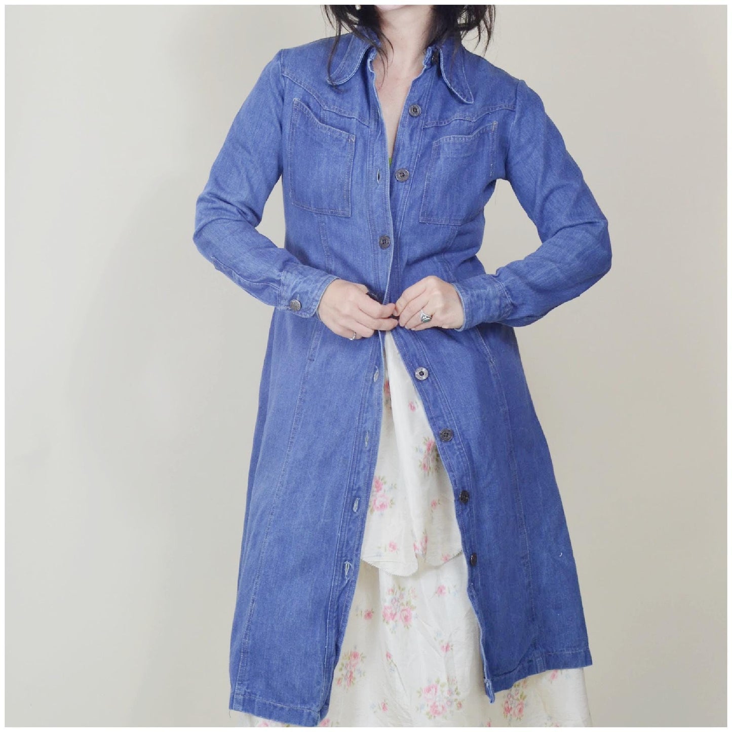 small 1970s denim jacket vintage jean dress 70s