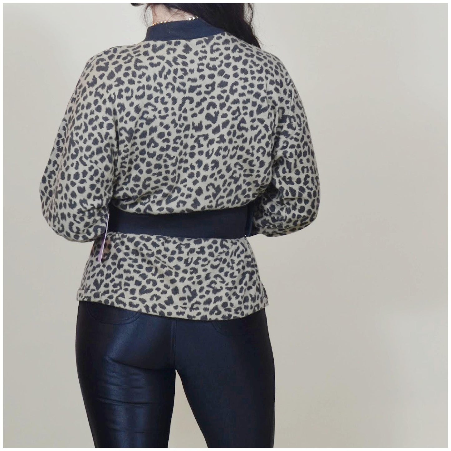 S-M 1980s Leopard Print 80s Vintage Rocker Tee Belted 80s Blouse
