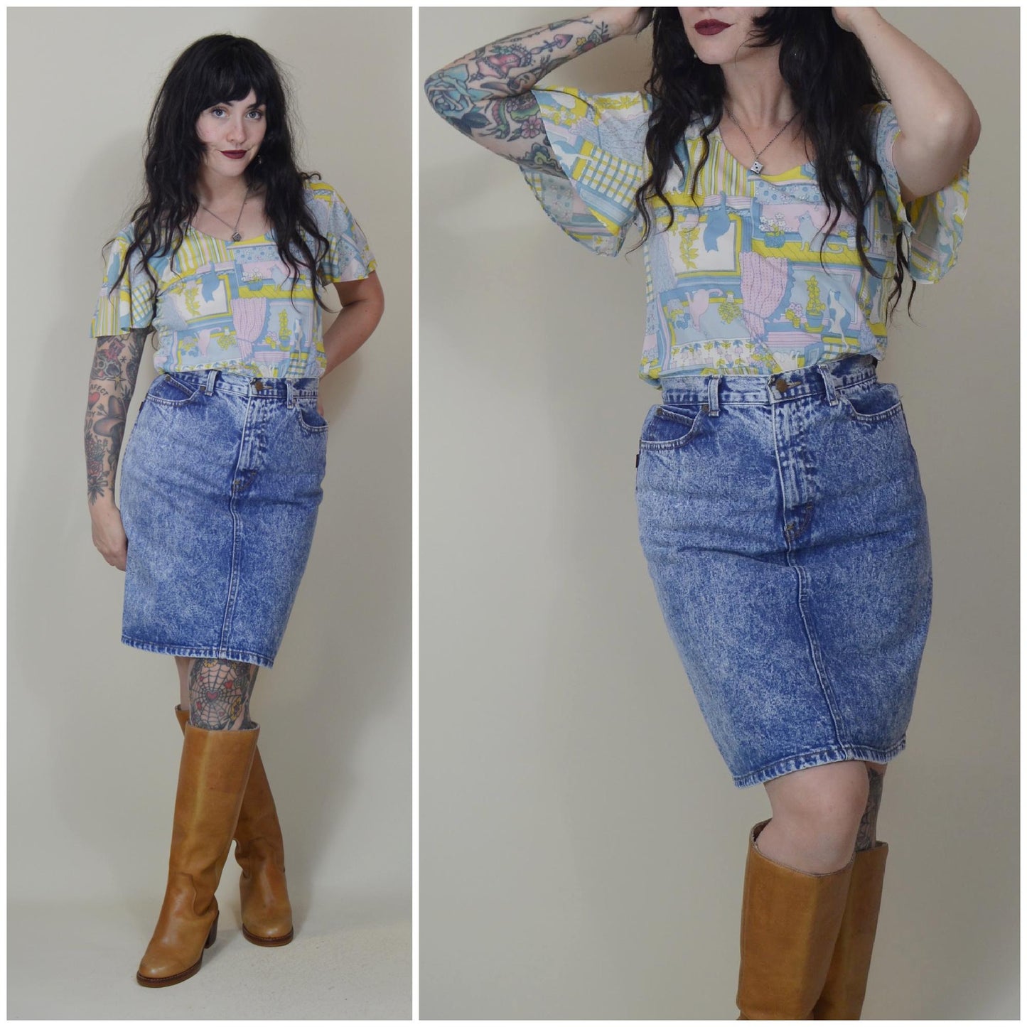 M - 1970s Vintage Cat Print Blouse 70s Cat in a Window Flutter Sleeve