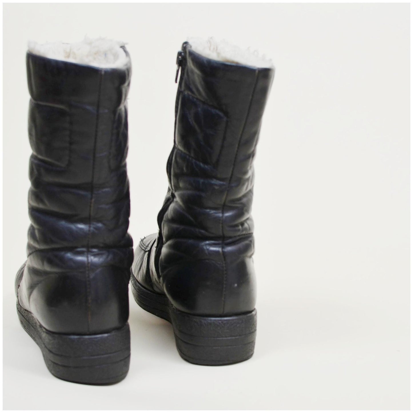 8W 1970s BLONDO Black Leather Platforms Vintage 70s VTG Boots