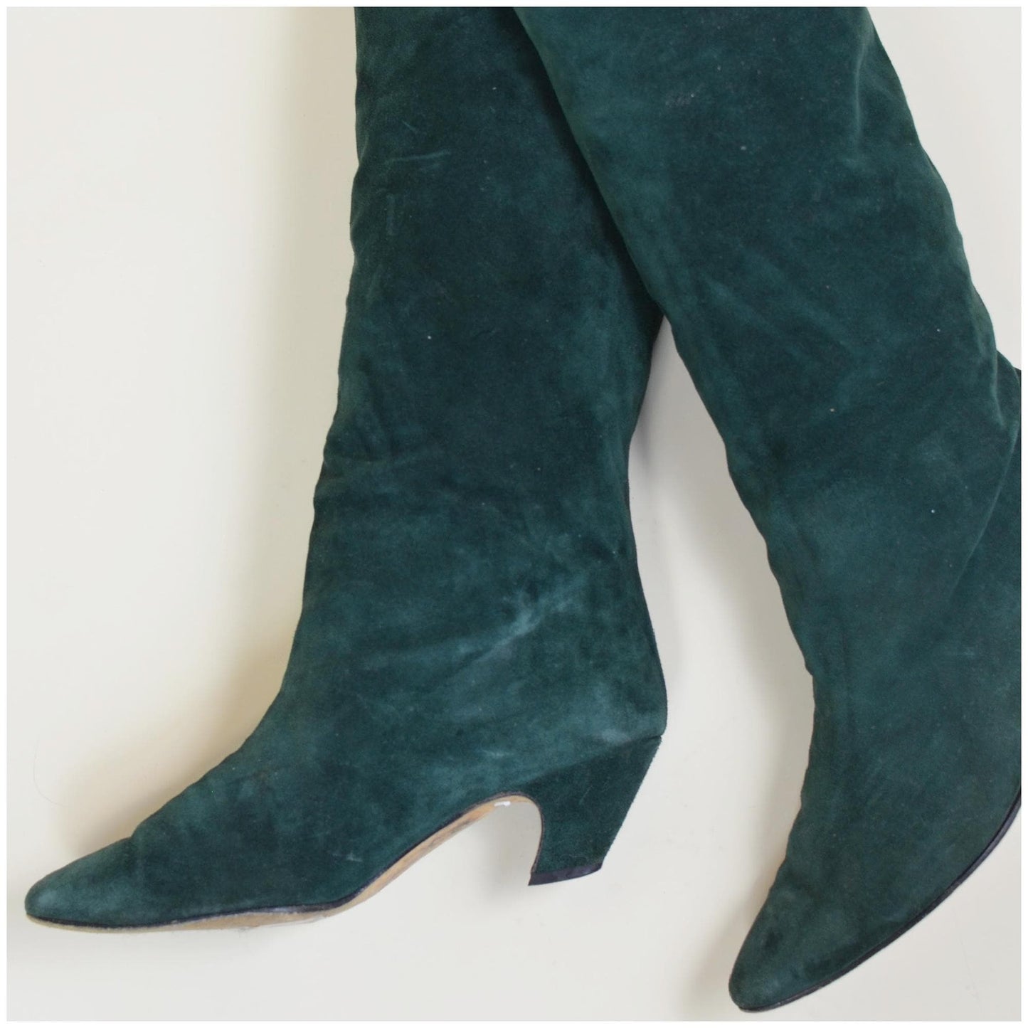 8.5N CHARLES JOURDAN Green Suede Boots Vintage Knee Highs 1980s