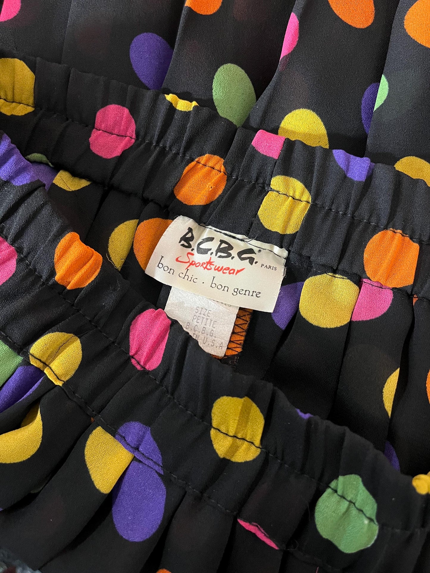 s-m 1980s BCBG Paris Polka Dot Mini Skirt 80s Pleated Chiffon Preppy Skirt