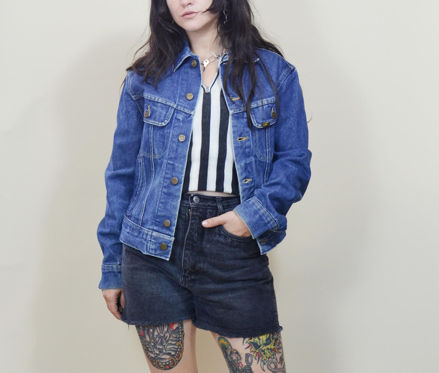 xs small 1970s LEE Denim Jacket Vintage Dark Denim Button Down Jean Jacket