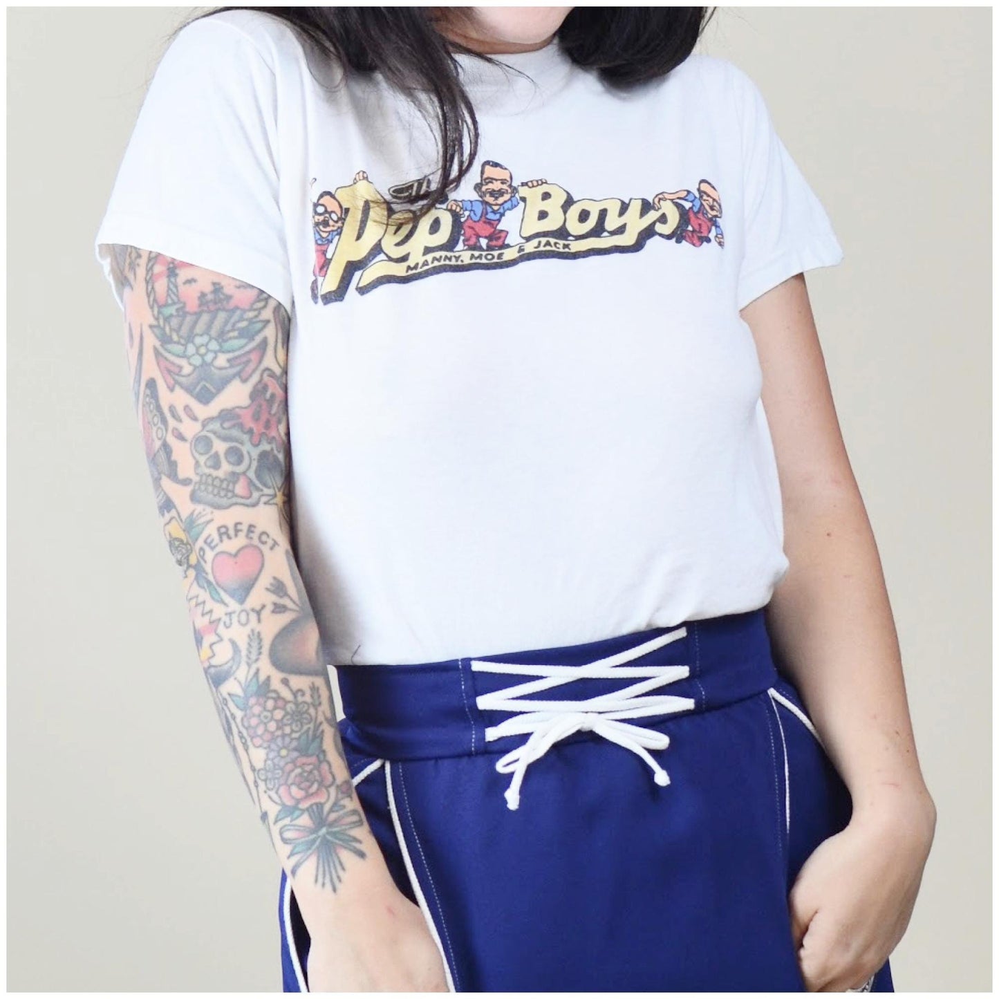 XS Small 1960s PEP BOYS vintage Fitted White Graphic Tee 60s vintage Shirt