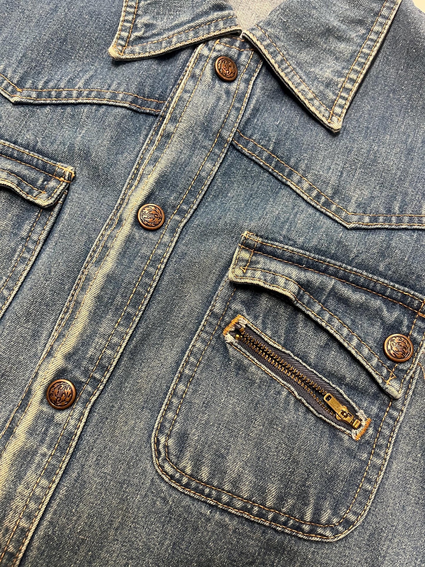 xs 1960s Vintage Denim Jacket Snap Button Jean Jacket 60s Cotton Coat Faded
