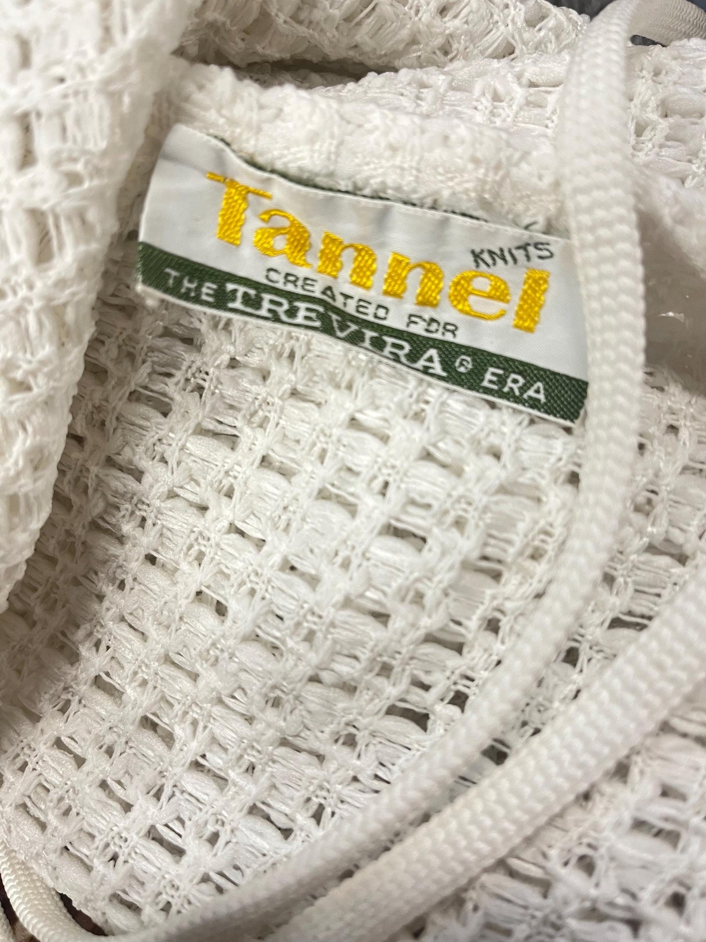small 1960s Crochet White Shift Dress Vintage Open Weave Mini