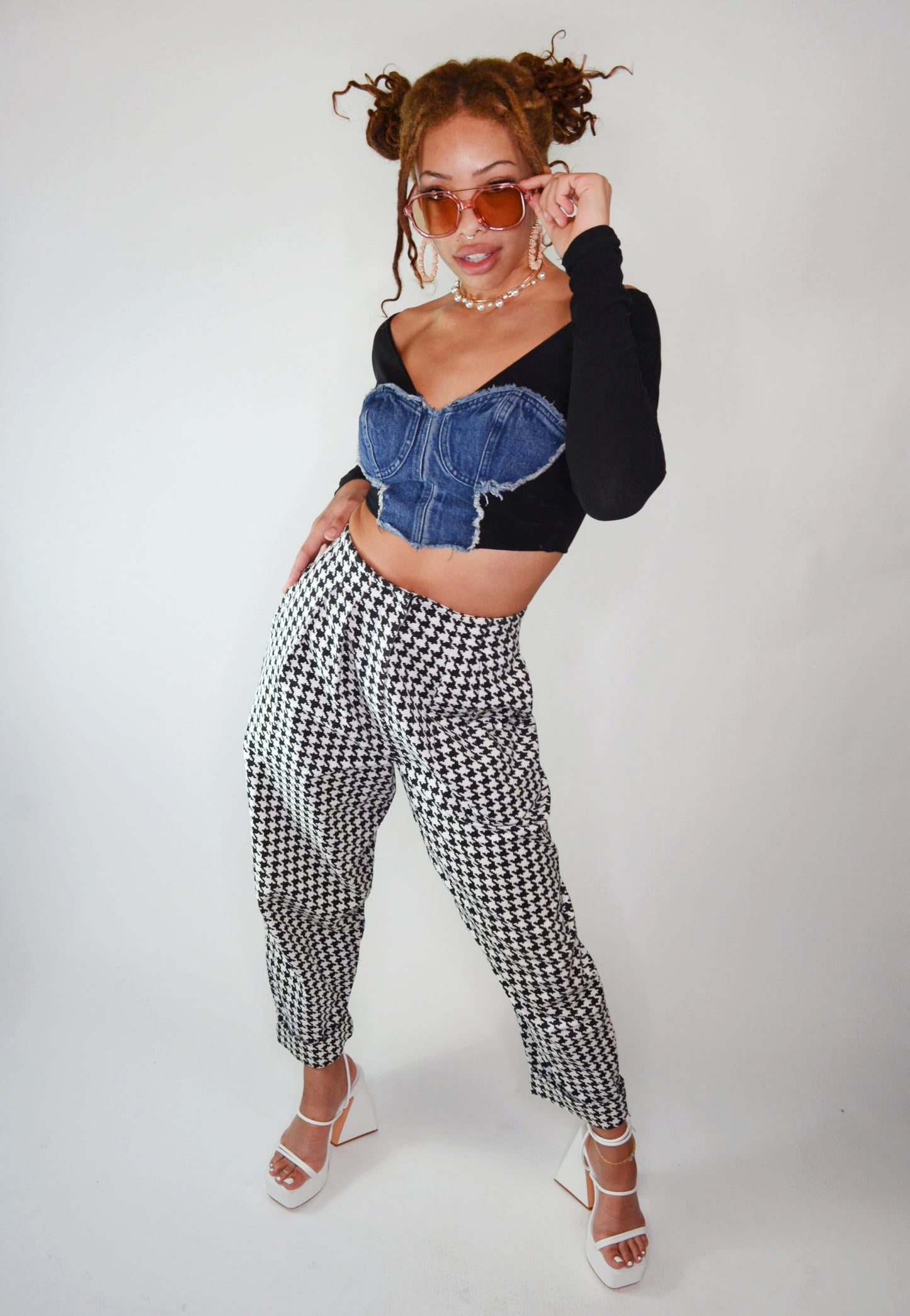 Vintage 1980s Betsey Johnson Houndstooth Trousers - Selected by Old Moon Vintage