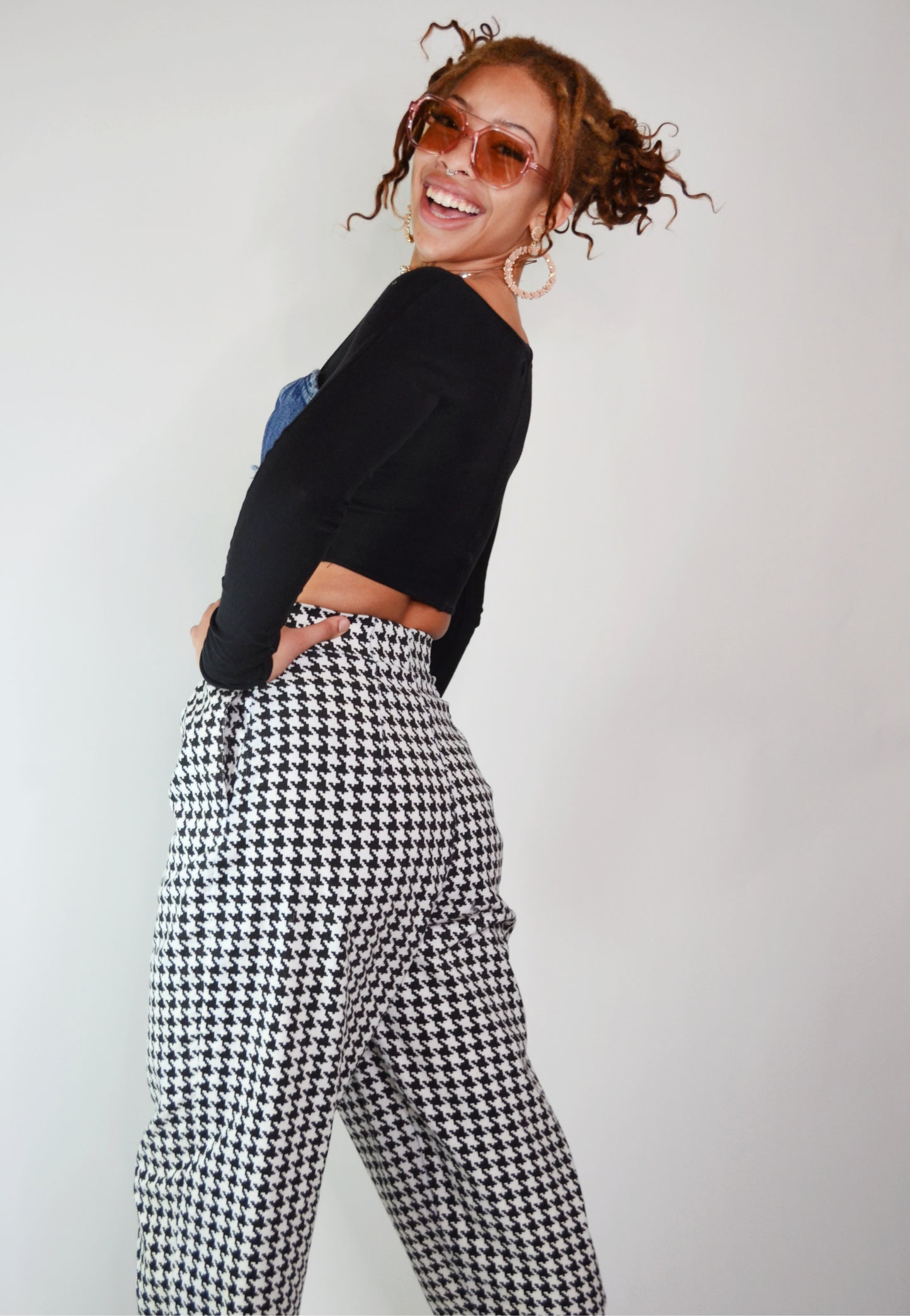 Vintage 1980s Betsey Johnson Houndstooth Trousers - Selected by Old Moon Vintage