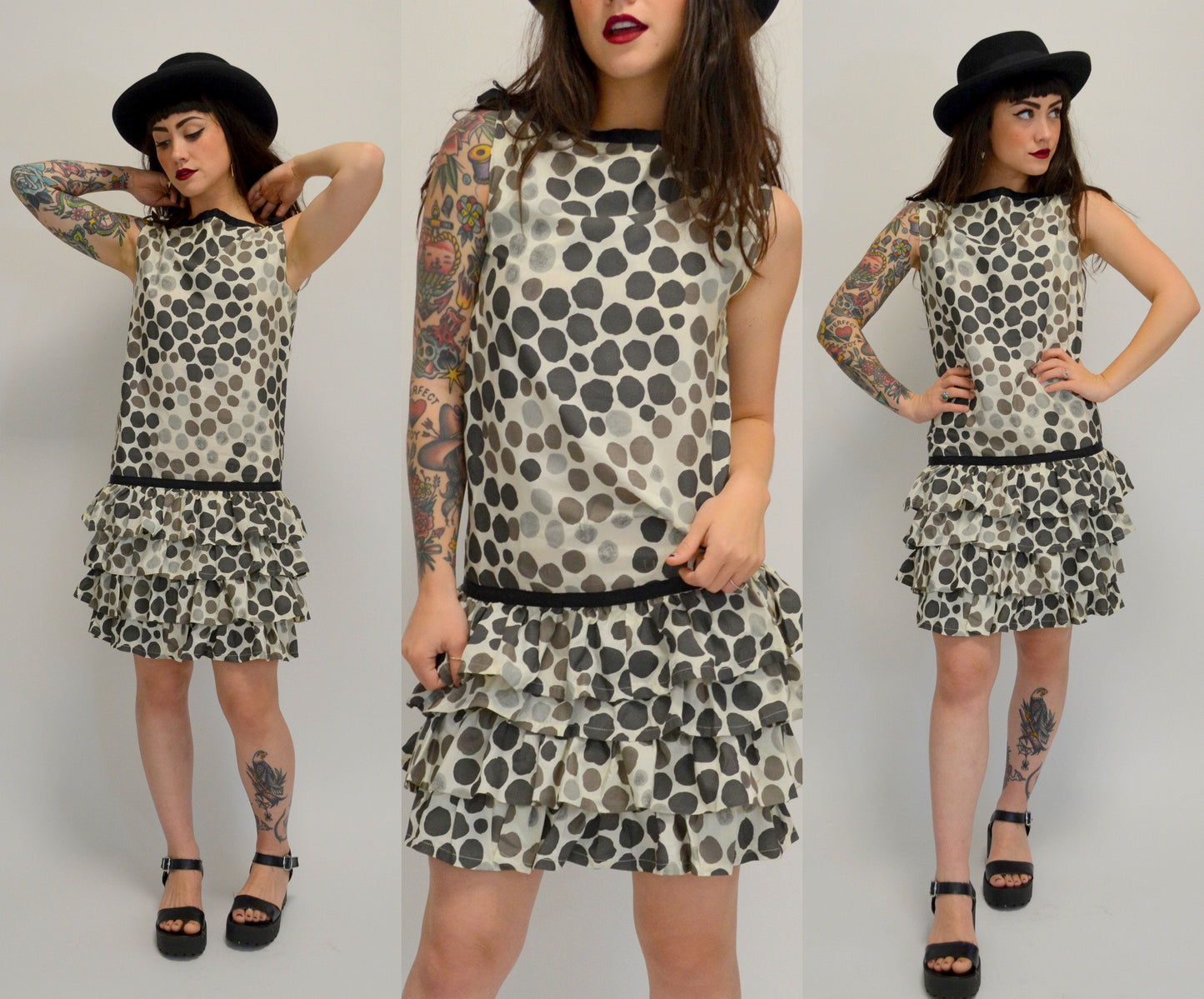 1960s Polka Dot Dress Vintage Shift Mod Mini 60s Ruffle Dress