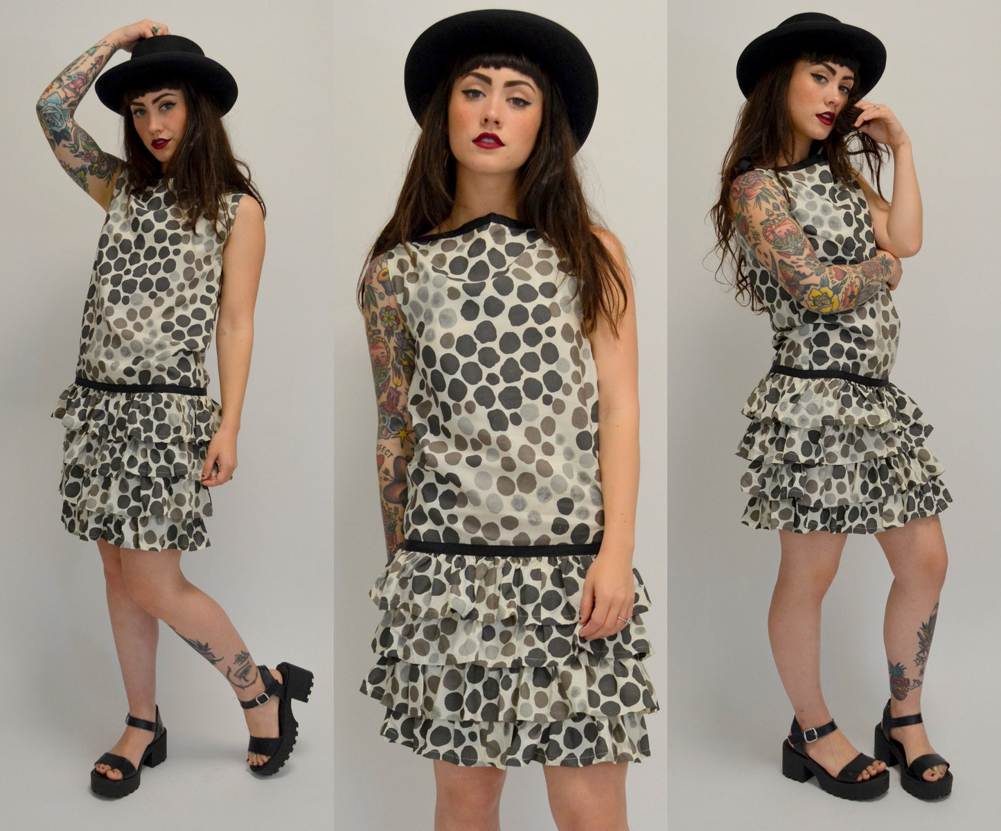 1960s Polka Dot Dress Vintage Shift Mod Mini 60s Ruffle Dress