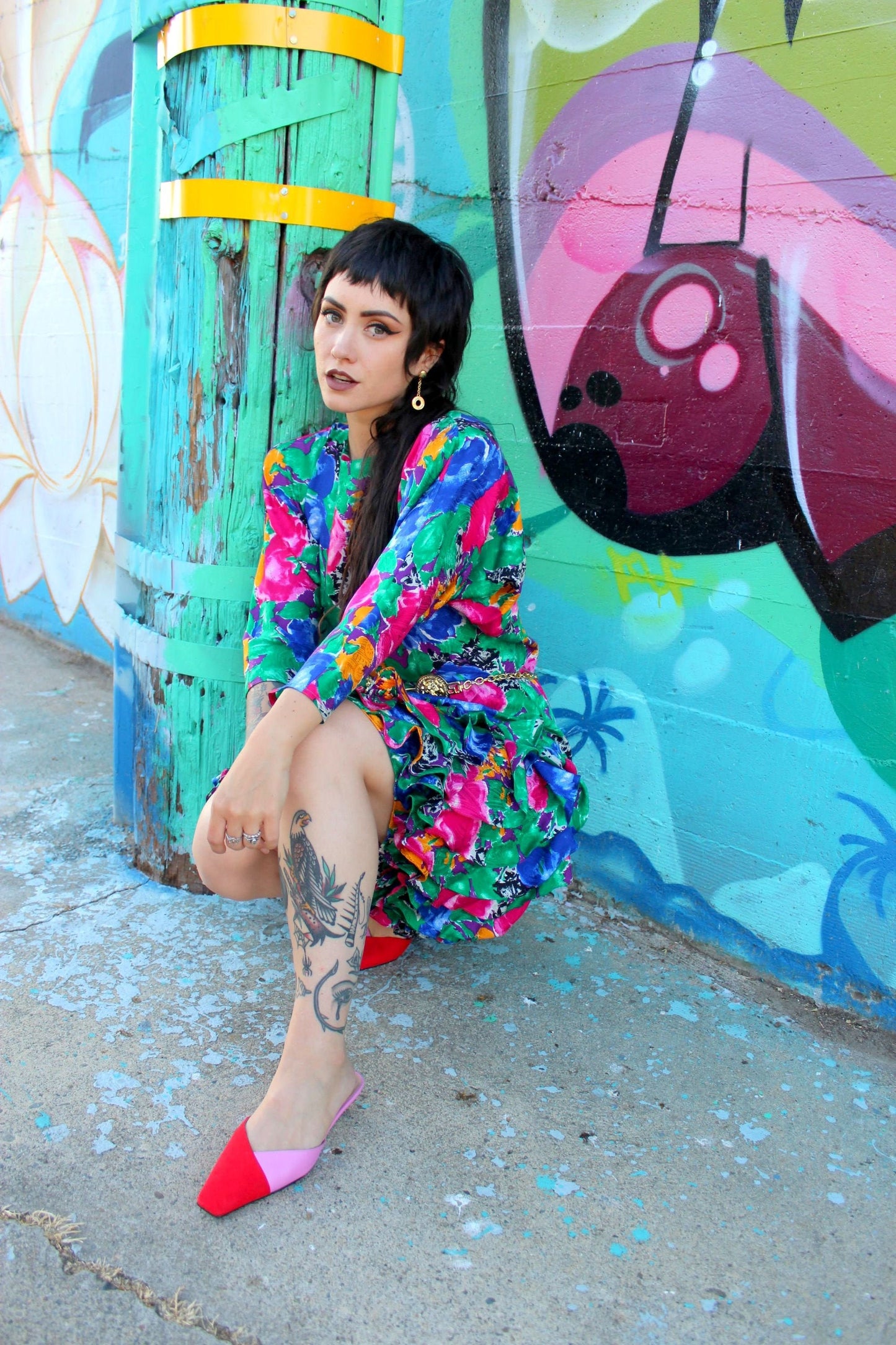 1990s Dress | Small | Vintage SILK Floral Dress 90s Preppy Drop Waist Ruffle Skirt