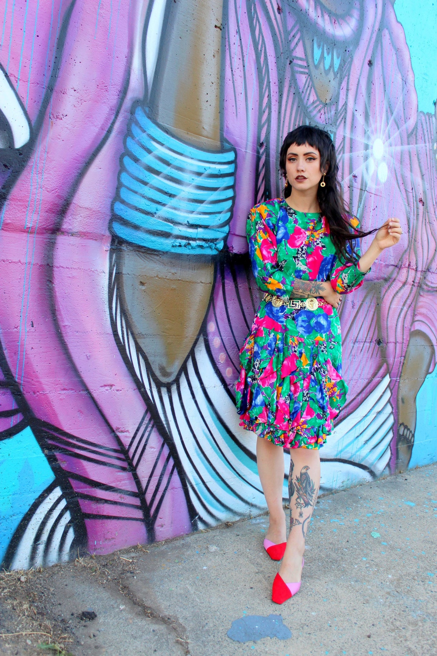 1990s Dress | Small | Vintage SILK Floral Dress 90s Preppy Drop Waist Ruffle Skirt