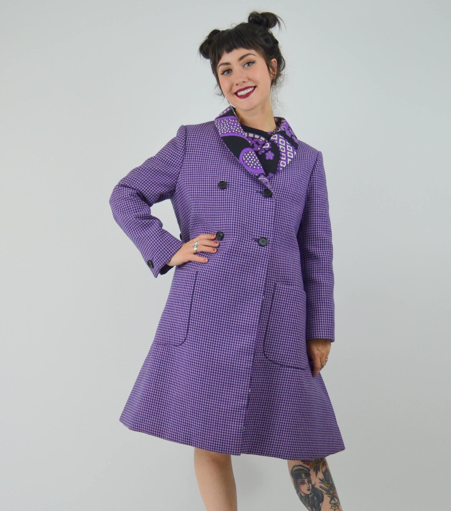 1960s GEOFFREY BEENE Mod Dress and Jacket Set Vintage 60s Double Breasted Purple Floral Collectible