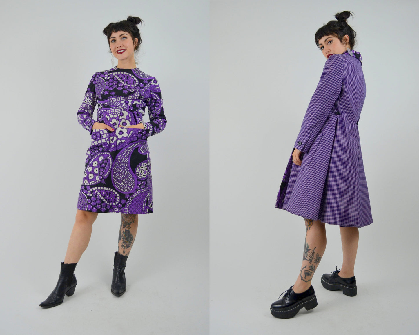 1960s GEOFFREY BEENE Mod Dress and Jacket Set Vintage 60s Double Breasted Purple Floral Collectible