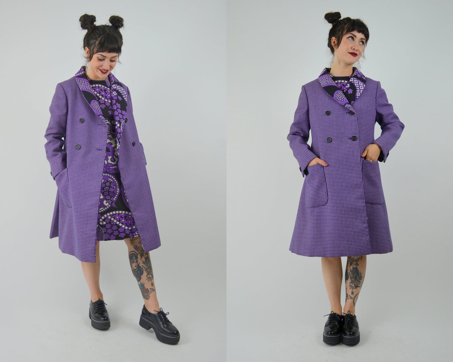 1960s GEOFFREY BEENE Mod Dress and Jacket Set Vintage 60s Double Breasted Purple Floral Collectible