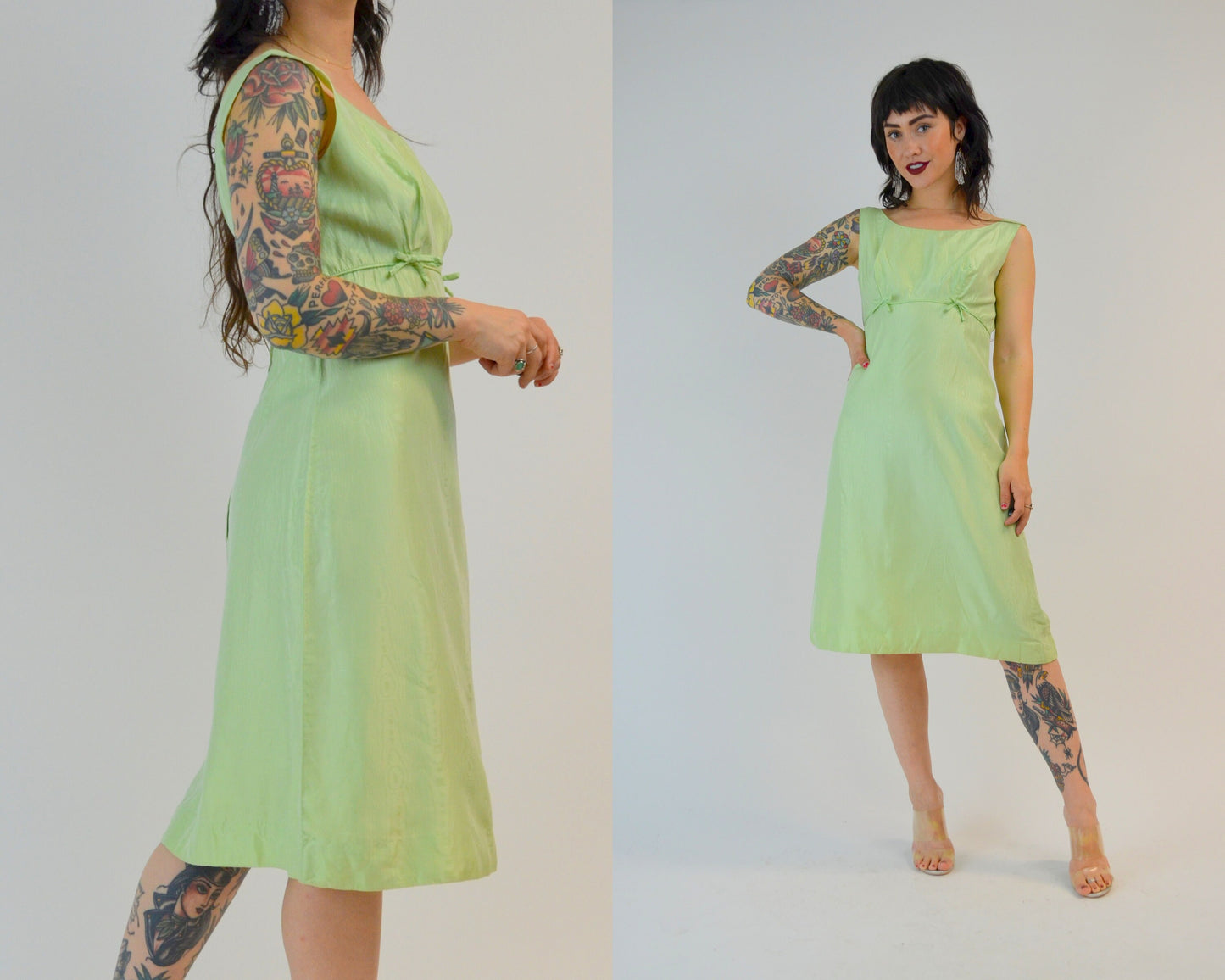 XS/SMALL 1960s Two Piece Dress Set Vintage Pistachio Green Wiggle Dress with Overcoat 60s Mad Men Outfit