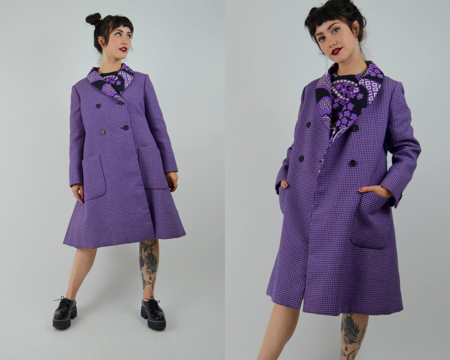 1960s GEOFFREY BEENE Mod Dress and Jacket Set Vintage 60s Double Breasted Purple Floral Collectible