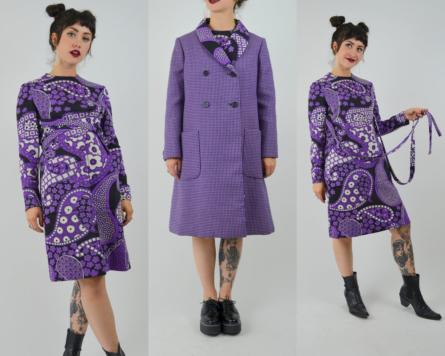 1960s GEOFFREY BEENE Mod Dress and Jacket Set Vintage 60s Double Breasted Purple Floral Collectible
