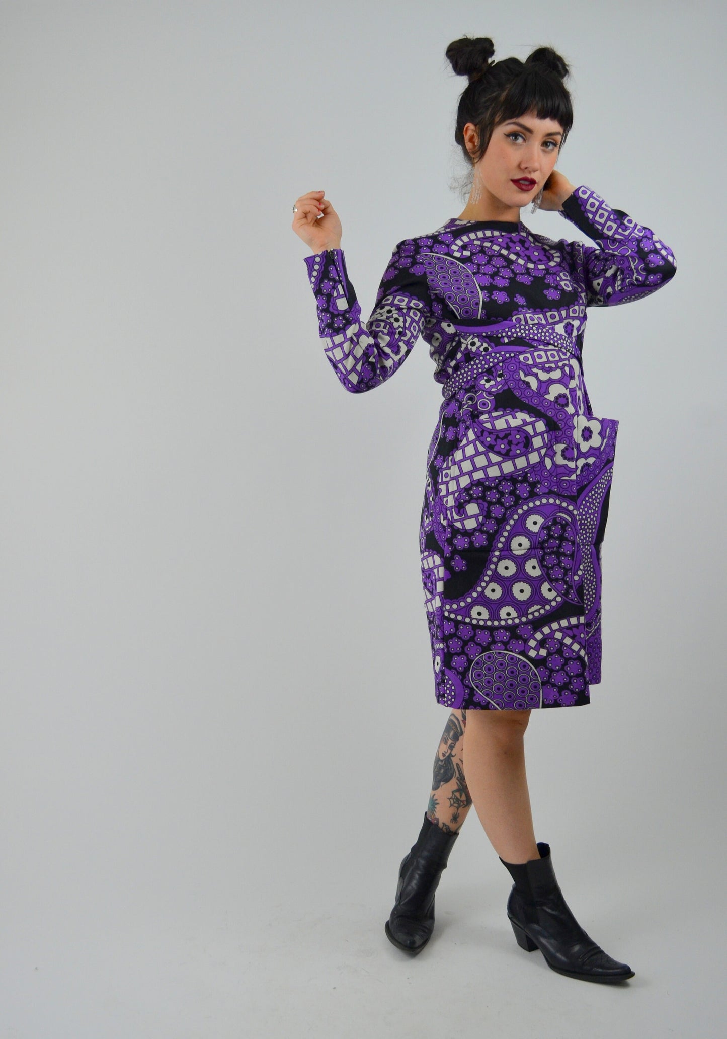1960s GEOFFREY BEENE Mod Dress and Jacket Set Vintage 60s Double Breasted Purple Floral Collectible