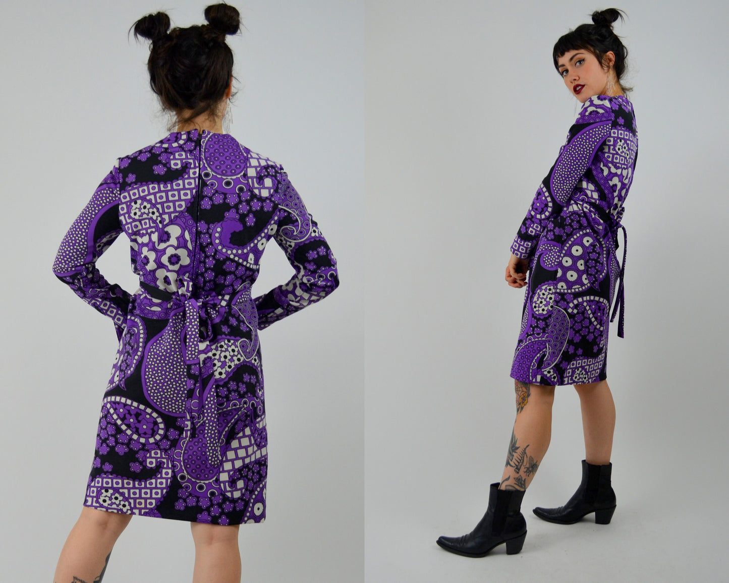 1960s GEOFFREY BEENE Mod Dress and Jacket Set Vintage 60s Double Breasted Purple Floral Collectible
