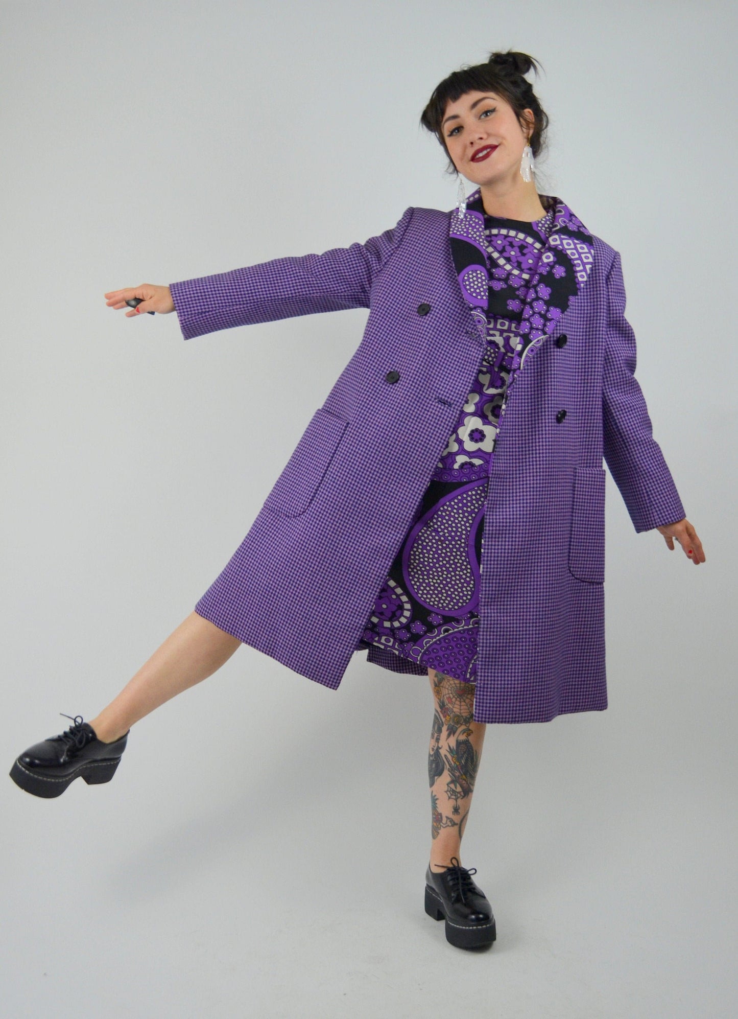 1960s GEOFFREY BEENE Mod Dress and Jacket Set Vintage 60s Double Breasted Purple Floral Collectible