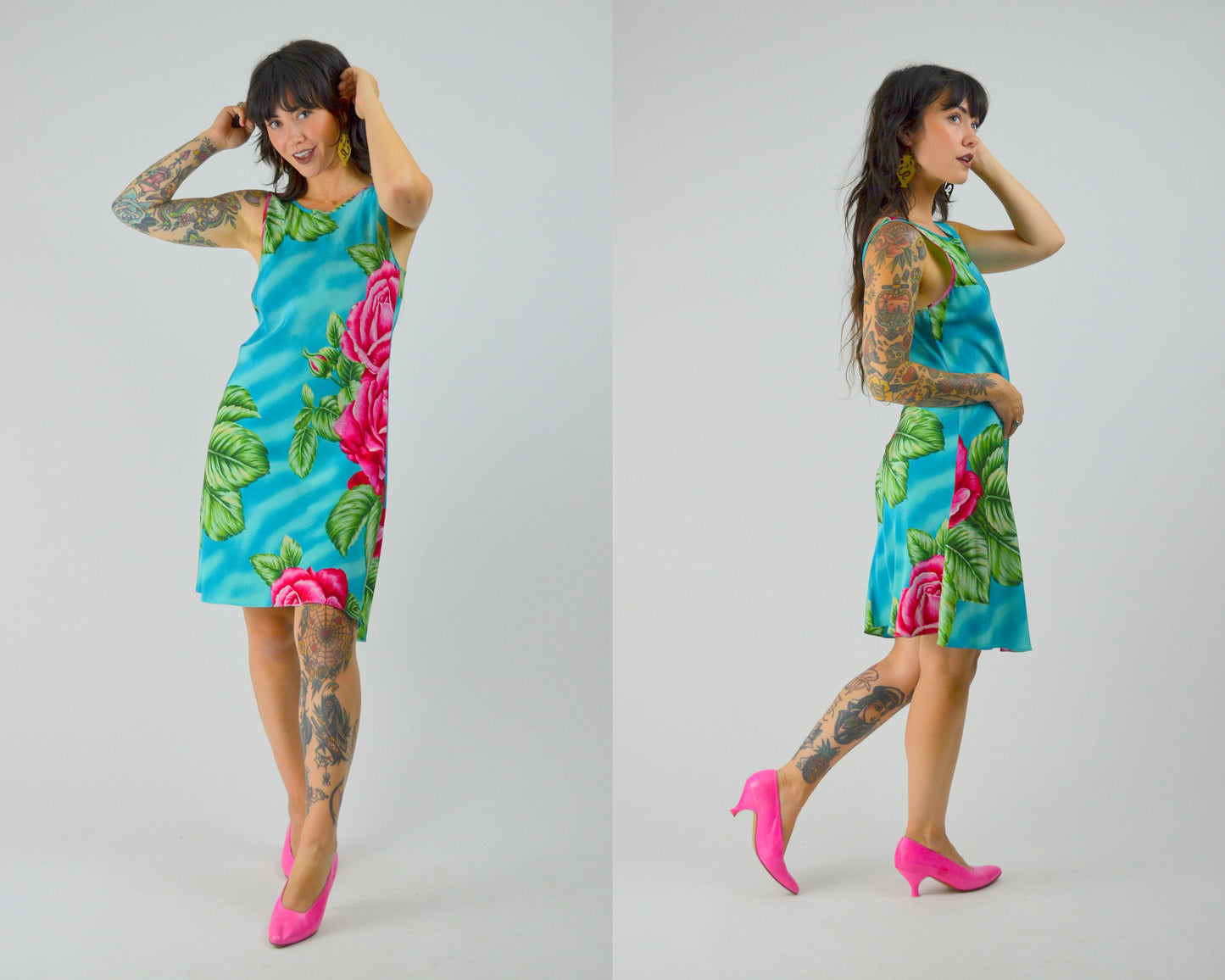 Small BETSEY JOHNSON Vintage Dress 1990s Floral Mini Dress 90 Tropical Summer Dress
