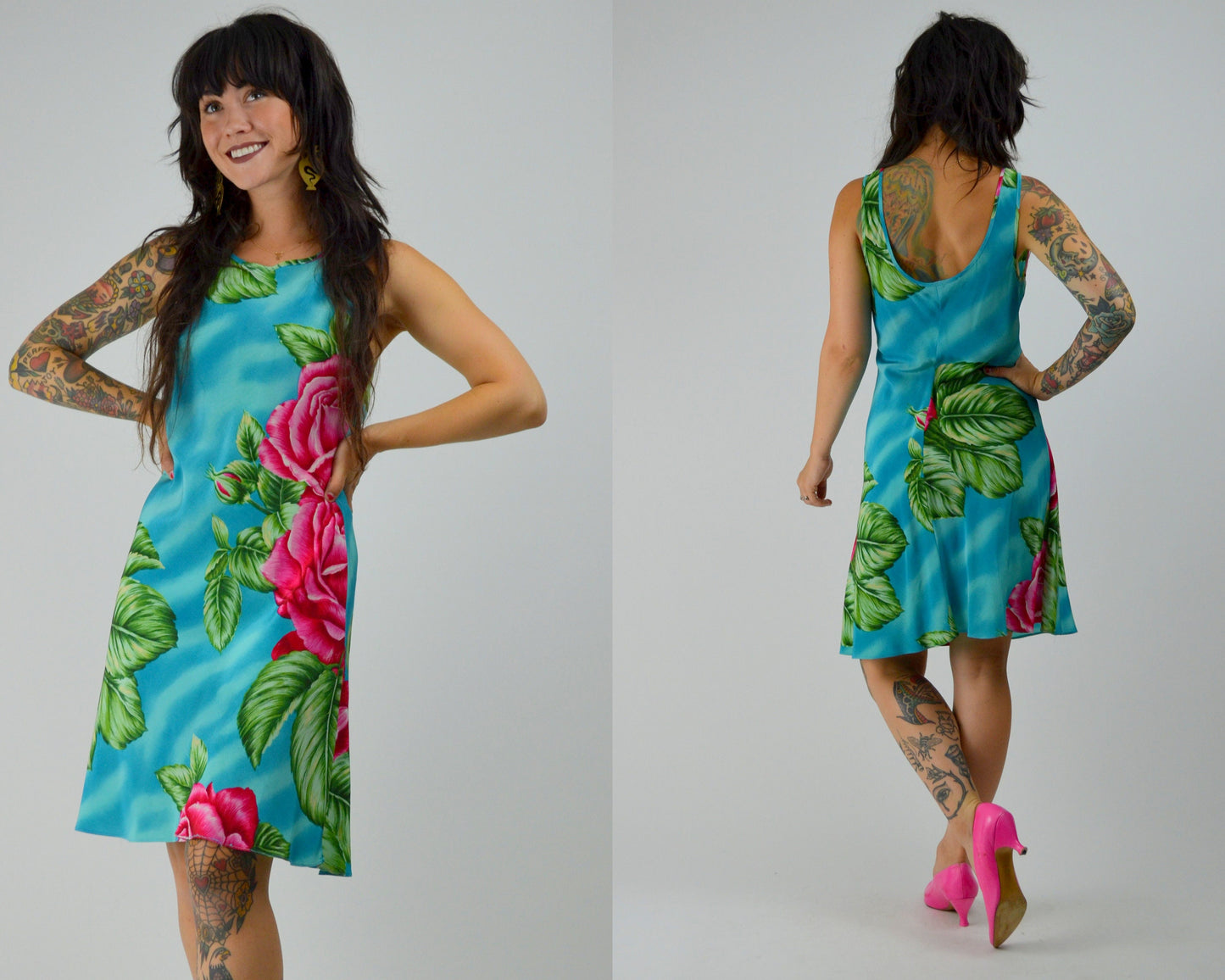 Small BETSEY JOHNSON Vintage Dress 1990s Floral Mini Dress 90 Tropical Summer Dress
