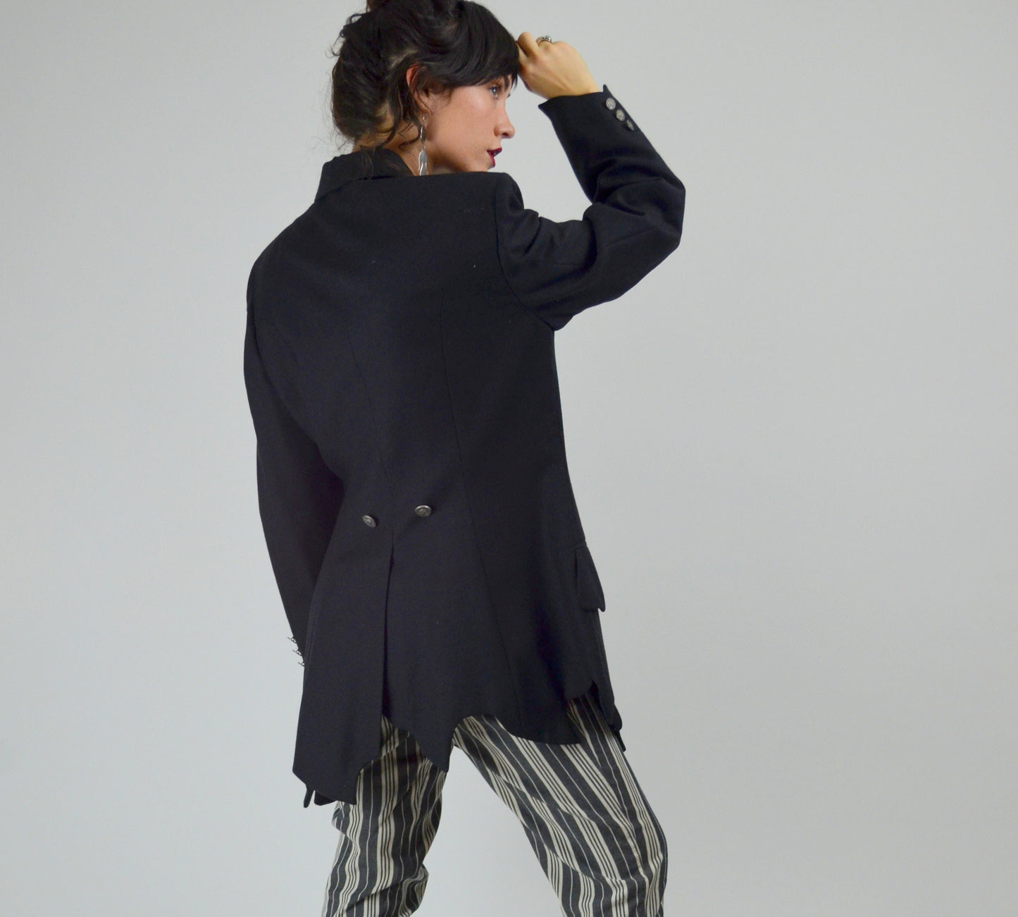LARGE 1990s MOSCHINO Cheap and Chic Black Wool Blazer Vintage Tattered 90s Designer Runway Look