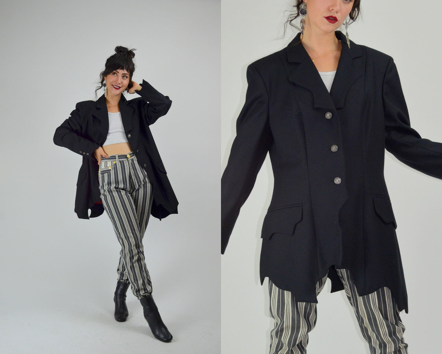 LARGE 1990s MOSCHINO Cheap and Chic Black Wool Blazer Vintage Tattered 90s Designer Runway Look