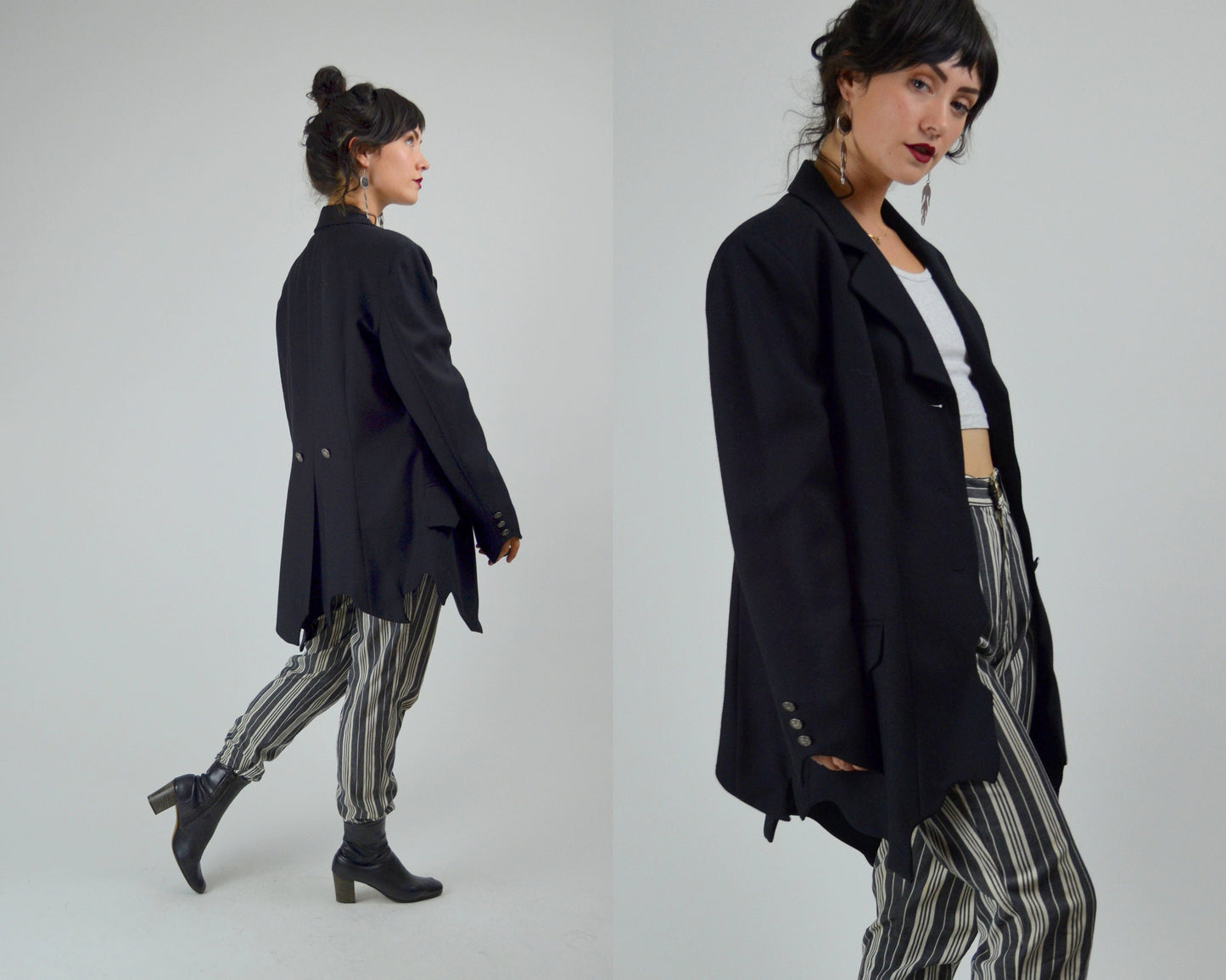 LARGE 1990s MOSCHINO Cheap and Chic Black Wool Blazer Vintage Tattered 90s Designer Runway Look