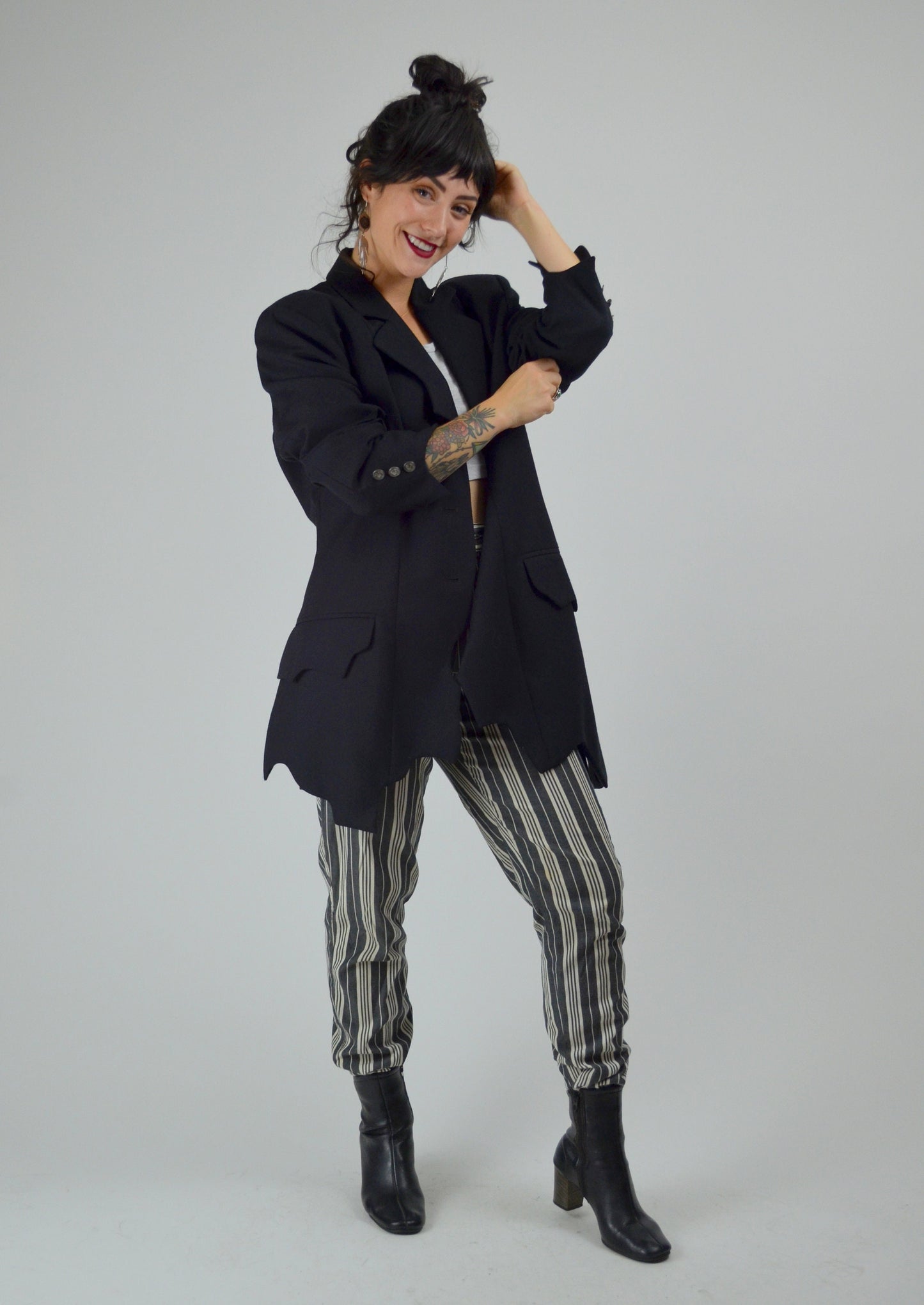LARGE 1990s MOSCHINO Cheap and Chic Black Wool Blazer Vintage Tattered 90s Designer Runway Look