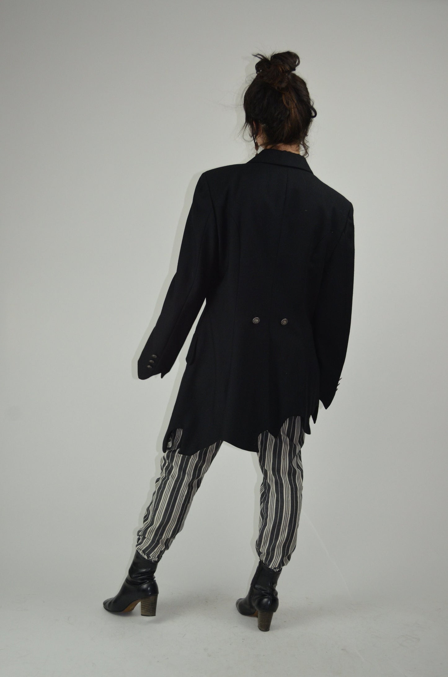 LARGE 1990s MOSCHINO Cheap and Chic Black Wool Blazer Vintage Tattered 90s Designer Runway Look