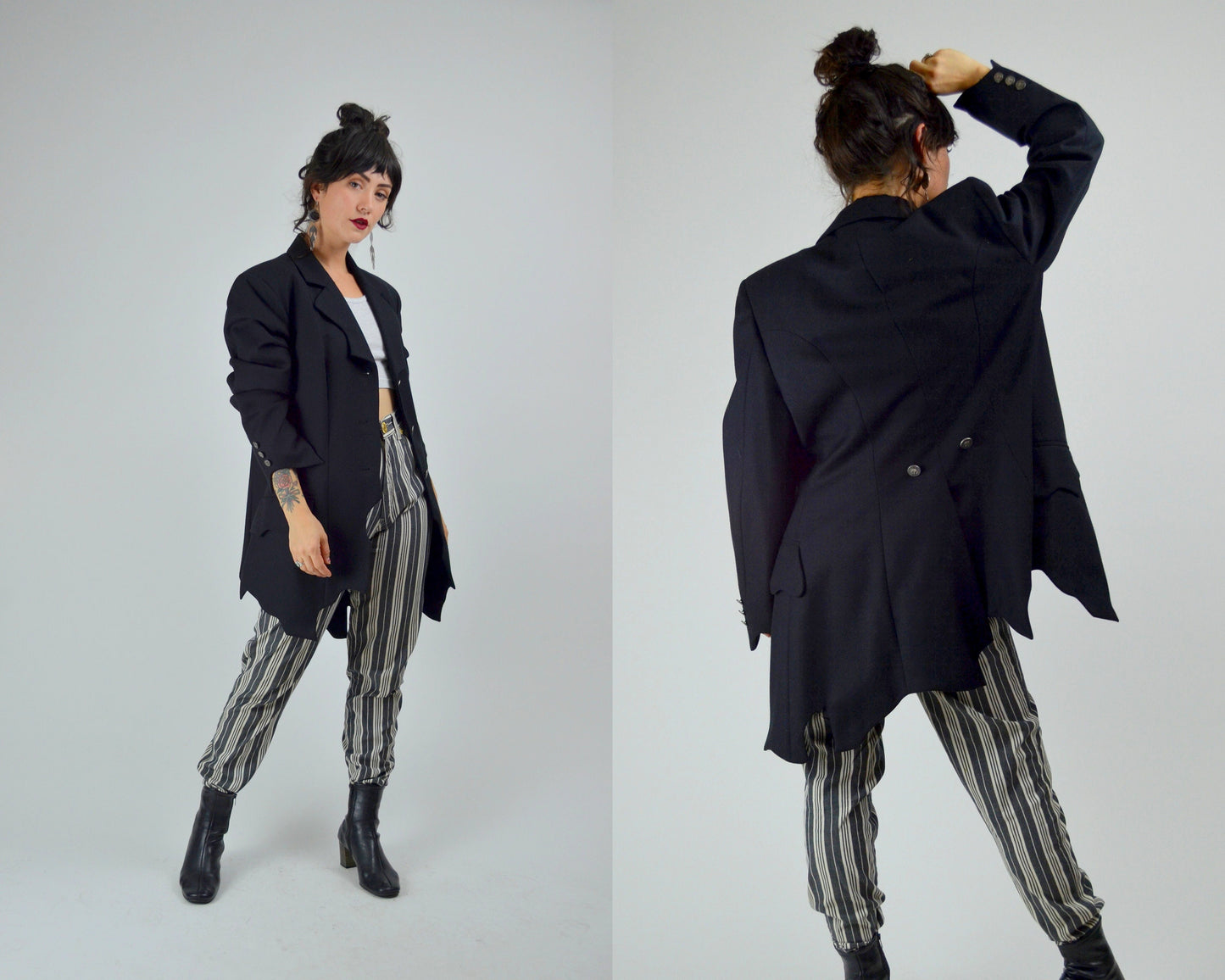 LARGE 1990s MOSCHINO Cheap and Chic Black Wool Blazer Vintage Tattered 90s Designer Runway Look