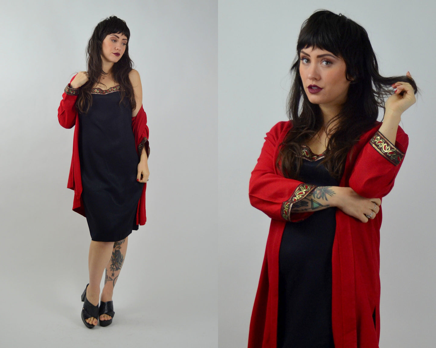 LARGE 1990s Two Piece Set Vintage Little Black Dress with Matching Jacket 90s Black and Red Outfit