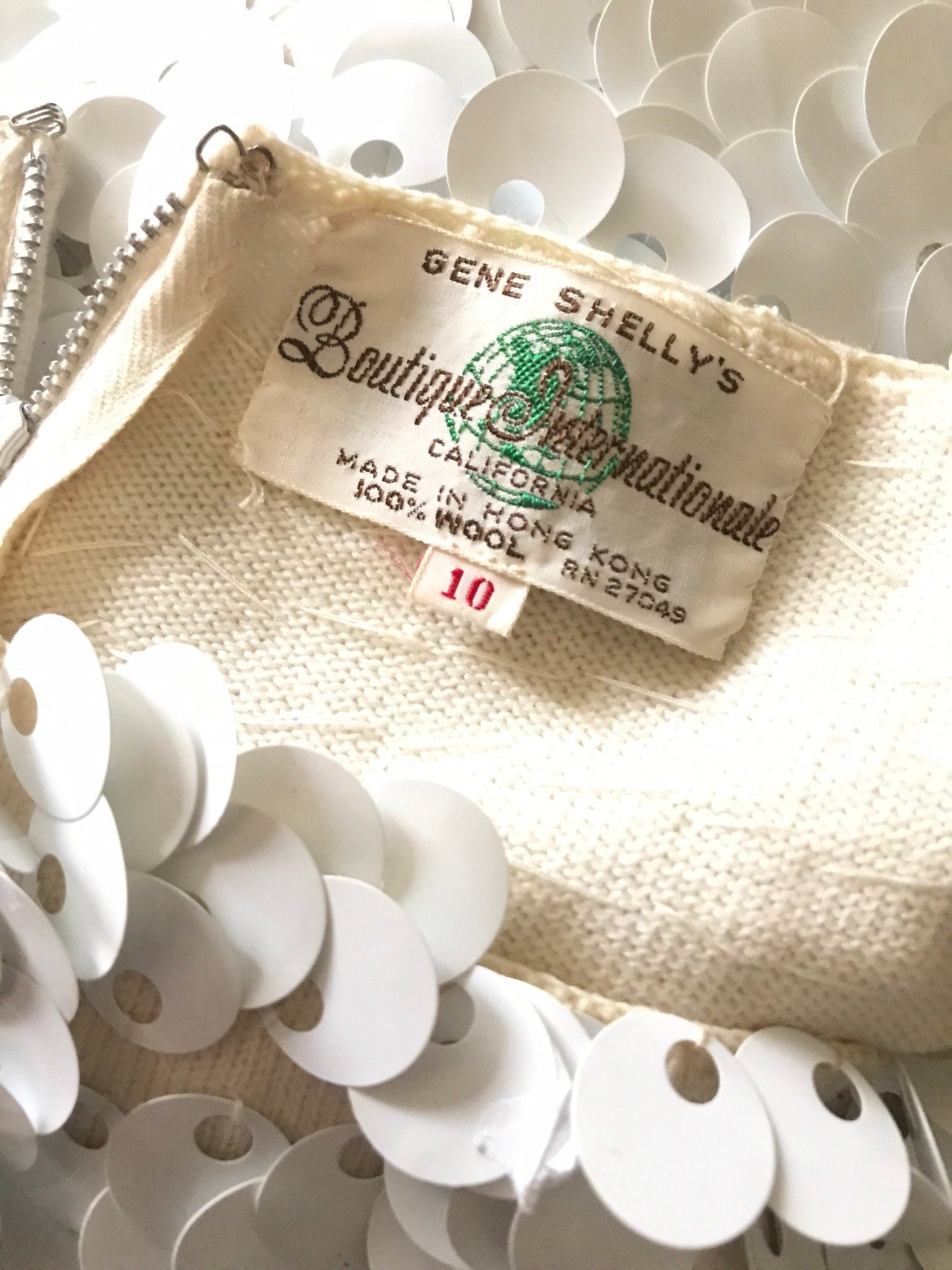 MEDIUM 1960s GENE SHELLY Wiggle Dress Vintage White Paillettes 60s Mod Shimmy Dress Gene Shelly Boutique International Sequin Dress