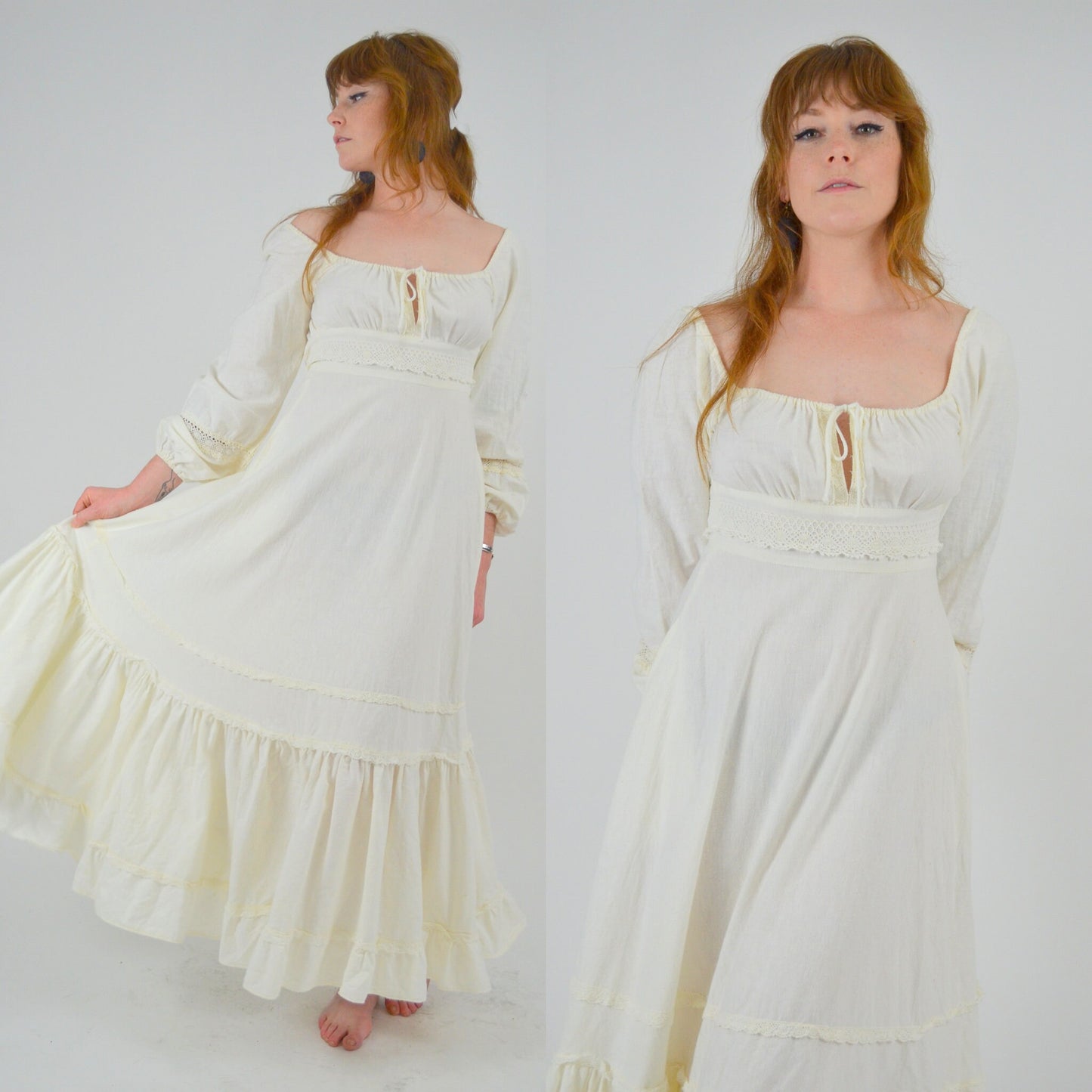 1970s GUNNE SAX White Cotton Maxi Dress - XS