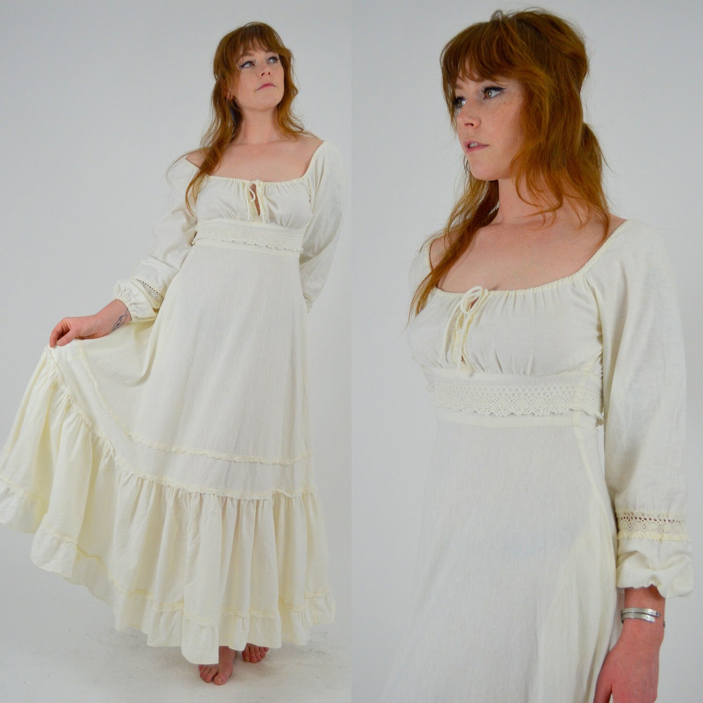 1970s GUNNE SAX White Cotton Maxi Dress - XS