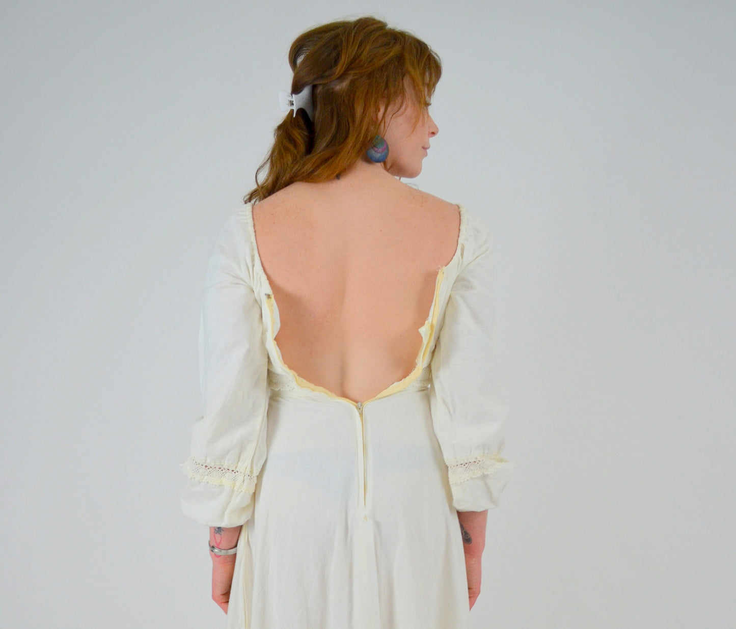 1970s GUNNE SAX White Cotton Maxi Dress - XS