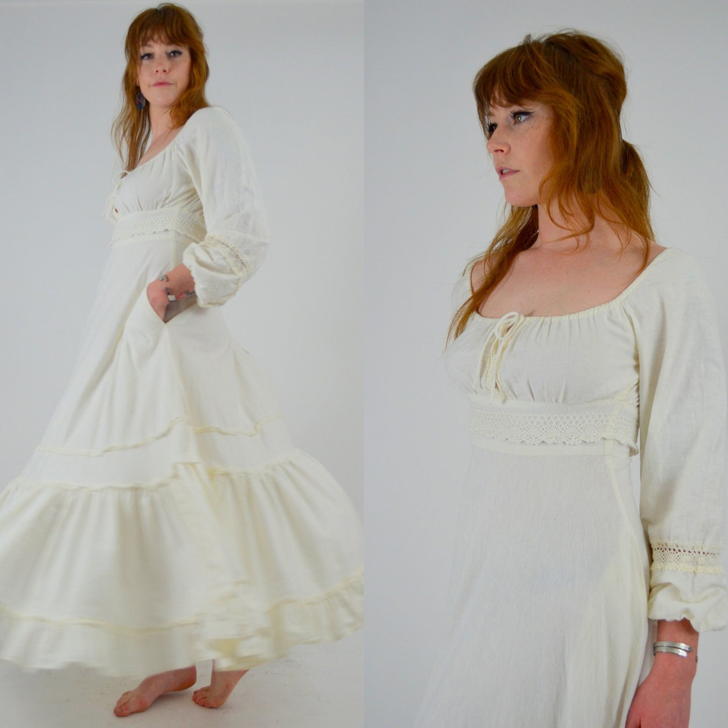 1970s GUNNE SAX White Cotton Maxi Dress - XS