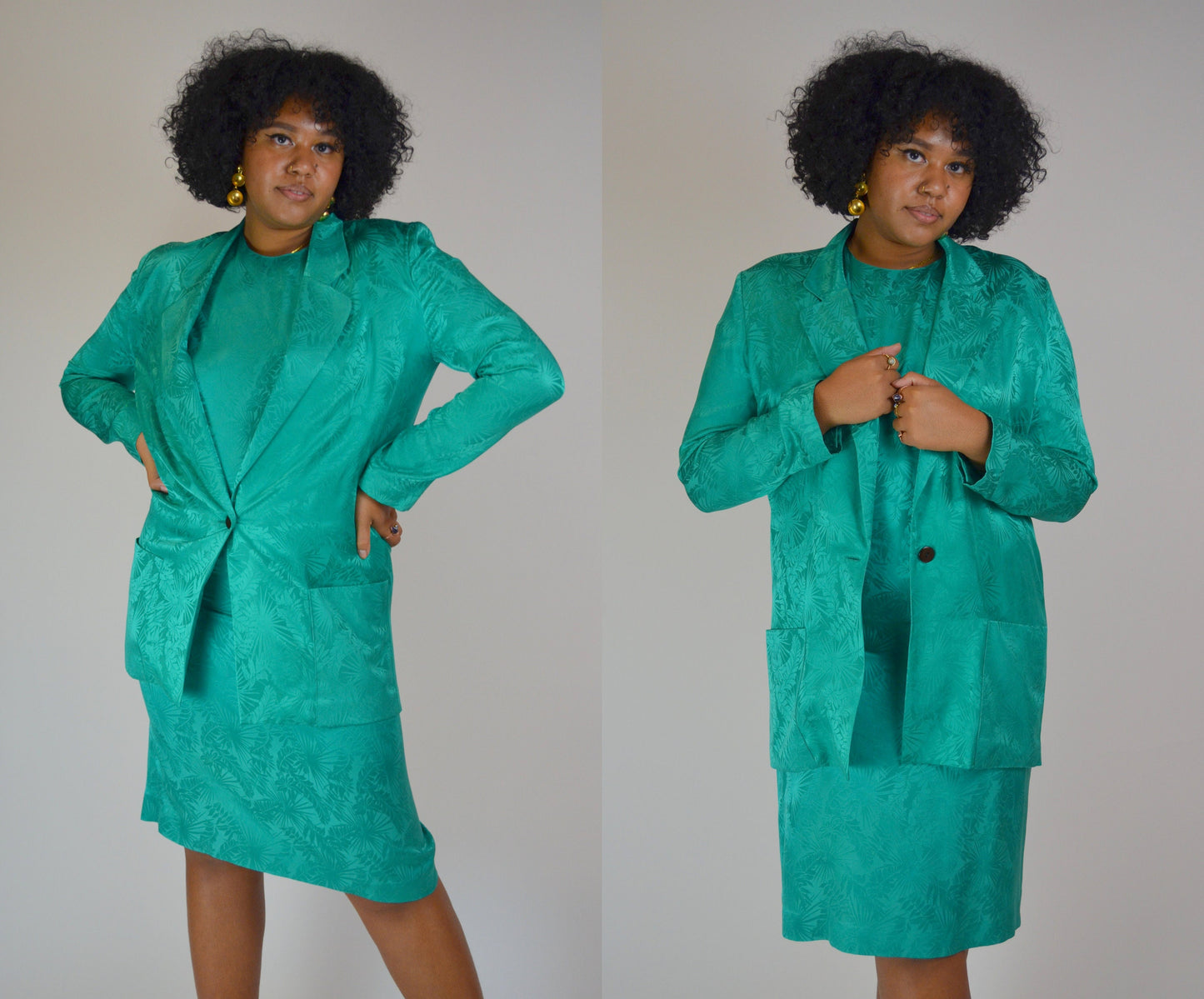 MEDIUM Silk Two Piece Set 1980s Vintage Dress Outfit