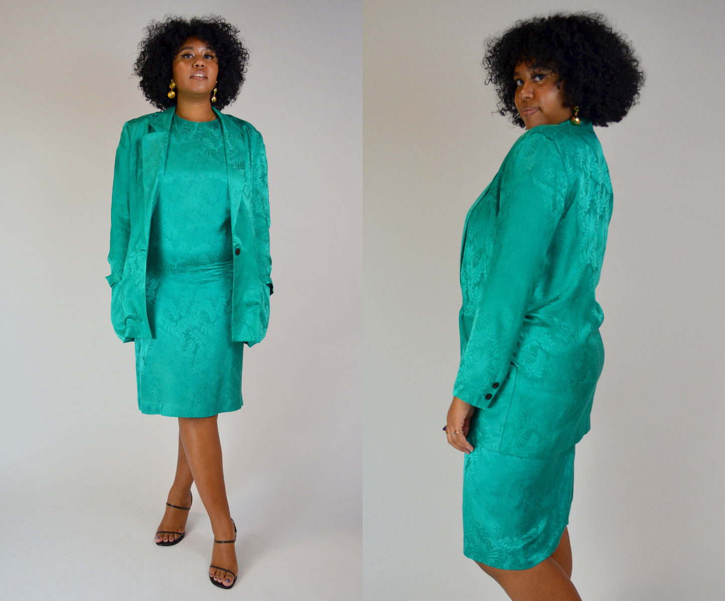 MEDIUM Silk Two Piece Set 1980s Vintage Dress Outfit