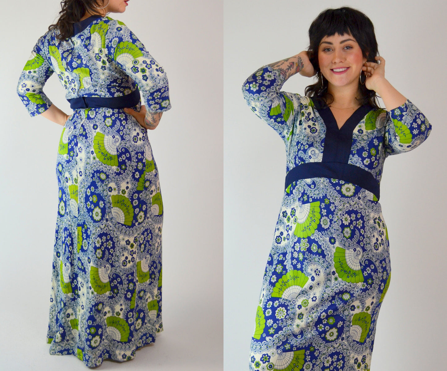 SMALL / MEDIUM 1970s Vintage Fan Print Novelty Dress