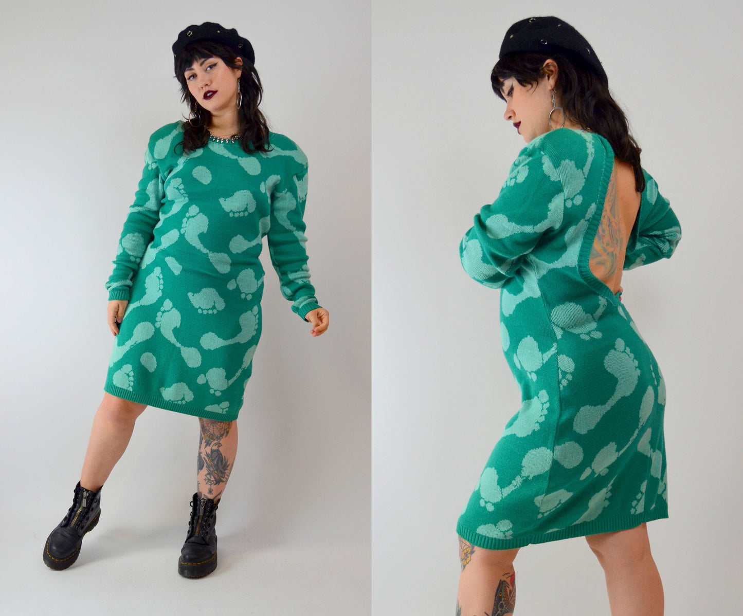 1980 BETSEY JOHNSON PuNK Label Foot Print Knit Sweater Dress - XL