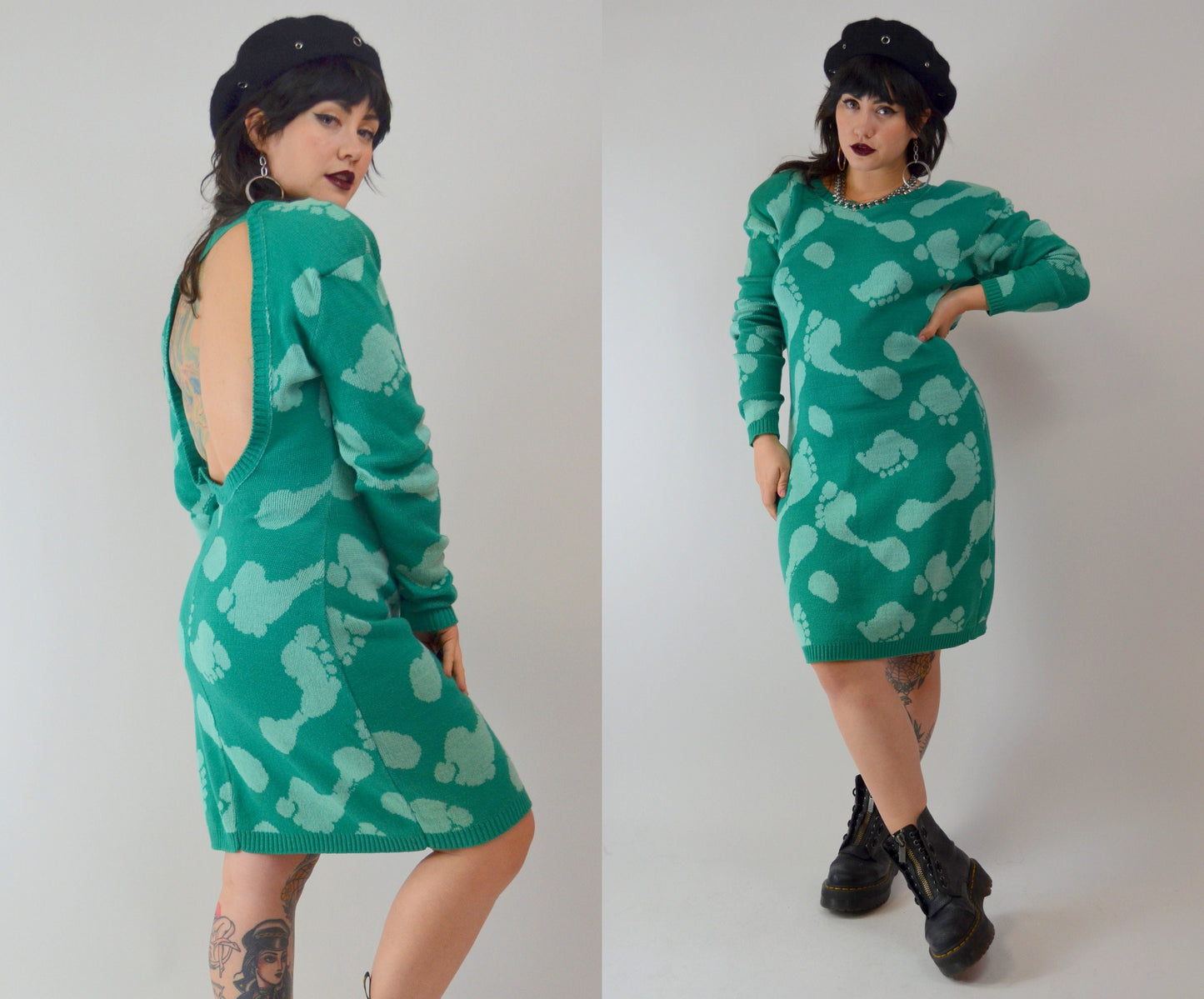 1980 BETSEY JOHNSON PuNK Label Foot Print Knit Sweater Dress - XL