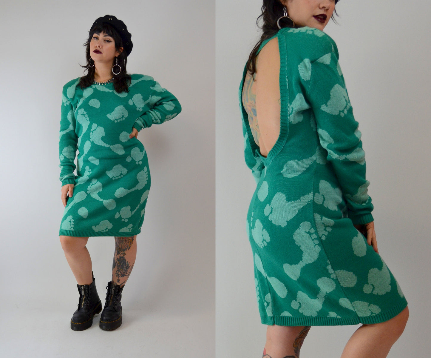 1980 BETSEY JOHNSON PuNK Label Foot Print Knit Sweater Dress - XL